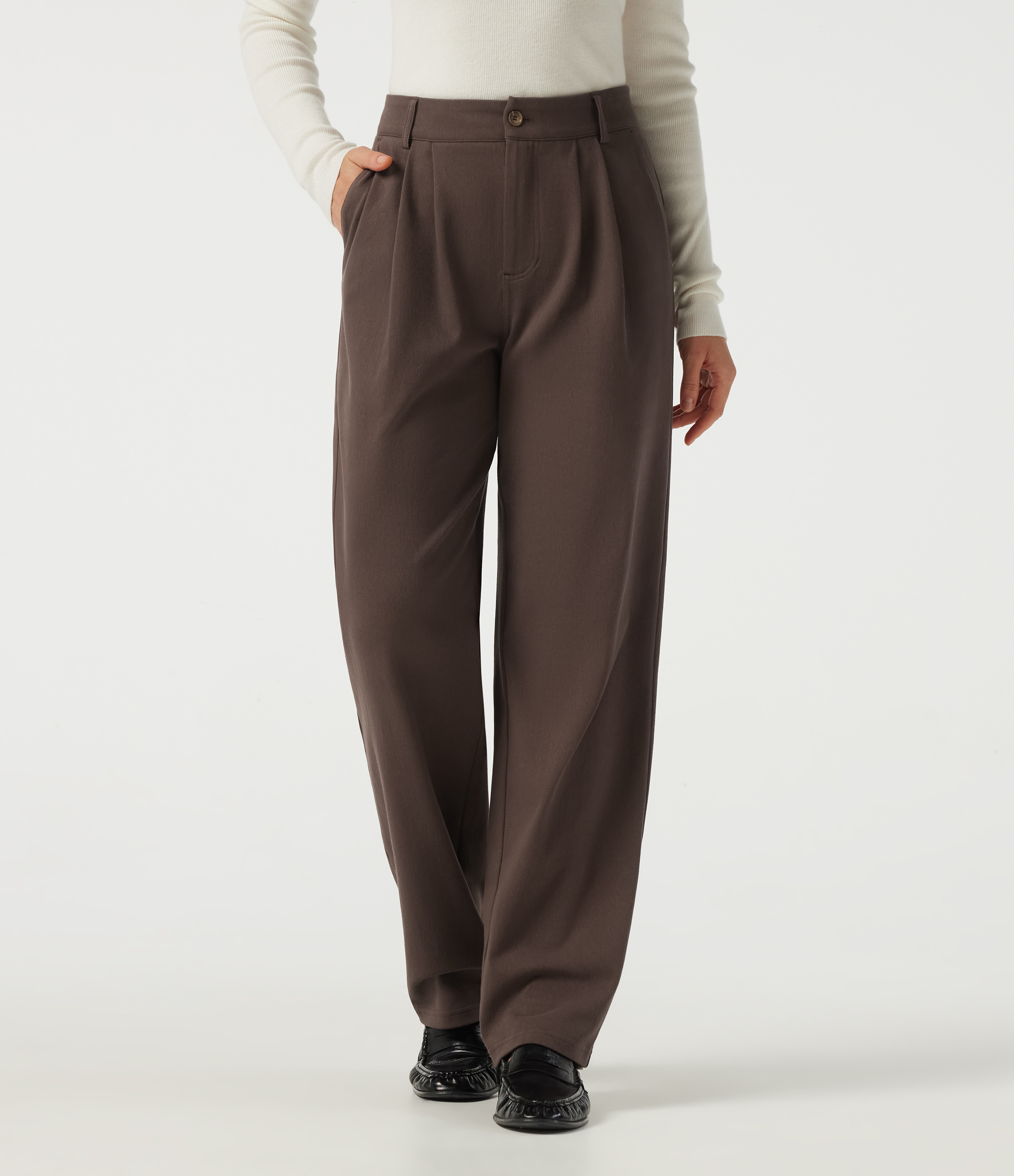 Chocolate Martini Mid Rise Straight Leg Work Cotton Pants with Pockets / 2
