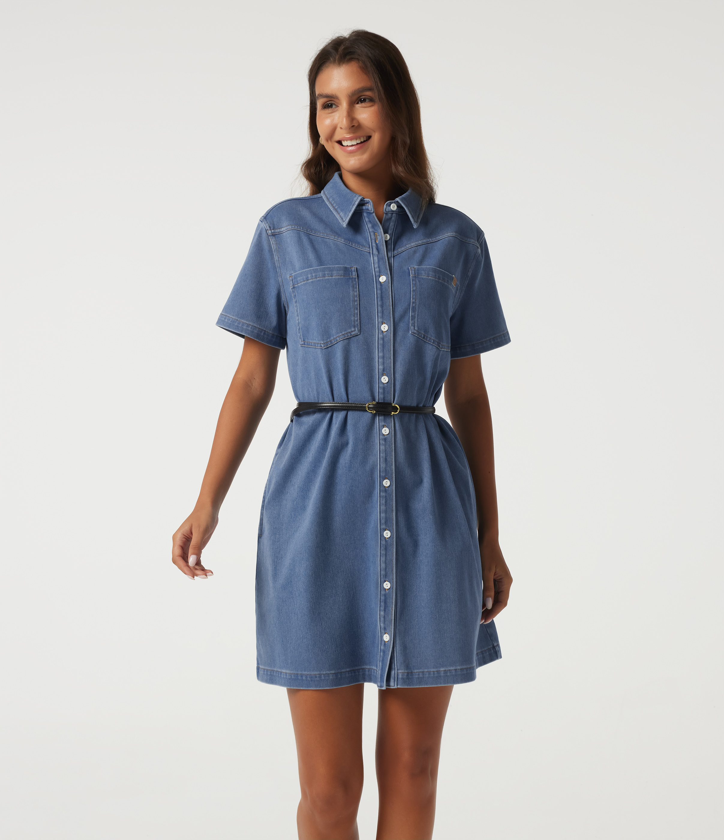 Halara Flex™ Short Sleeve Mini Denim Casual Dress with Pockets