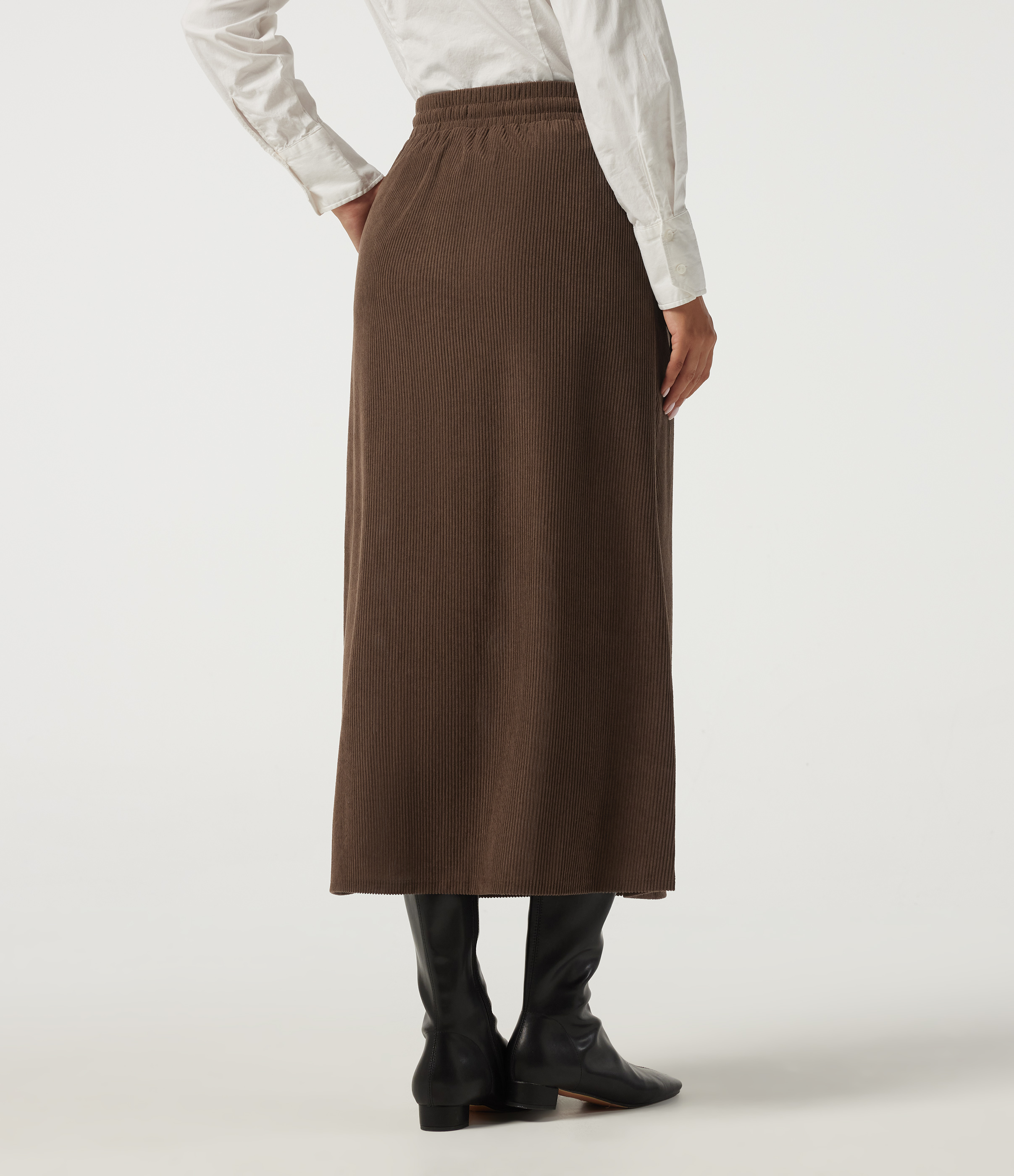 Carafe High Waisted Drawstring A-Line Corduroy Casual Midi Skirt with Pockets / 2