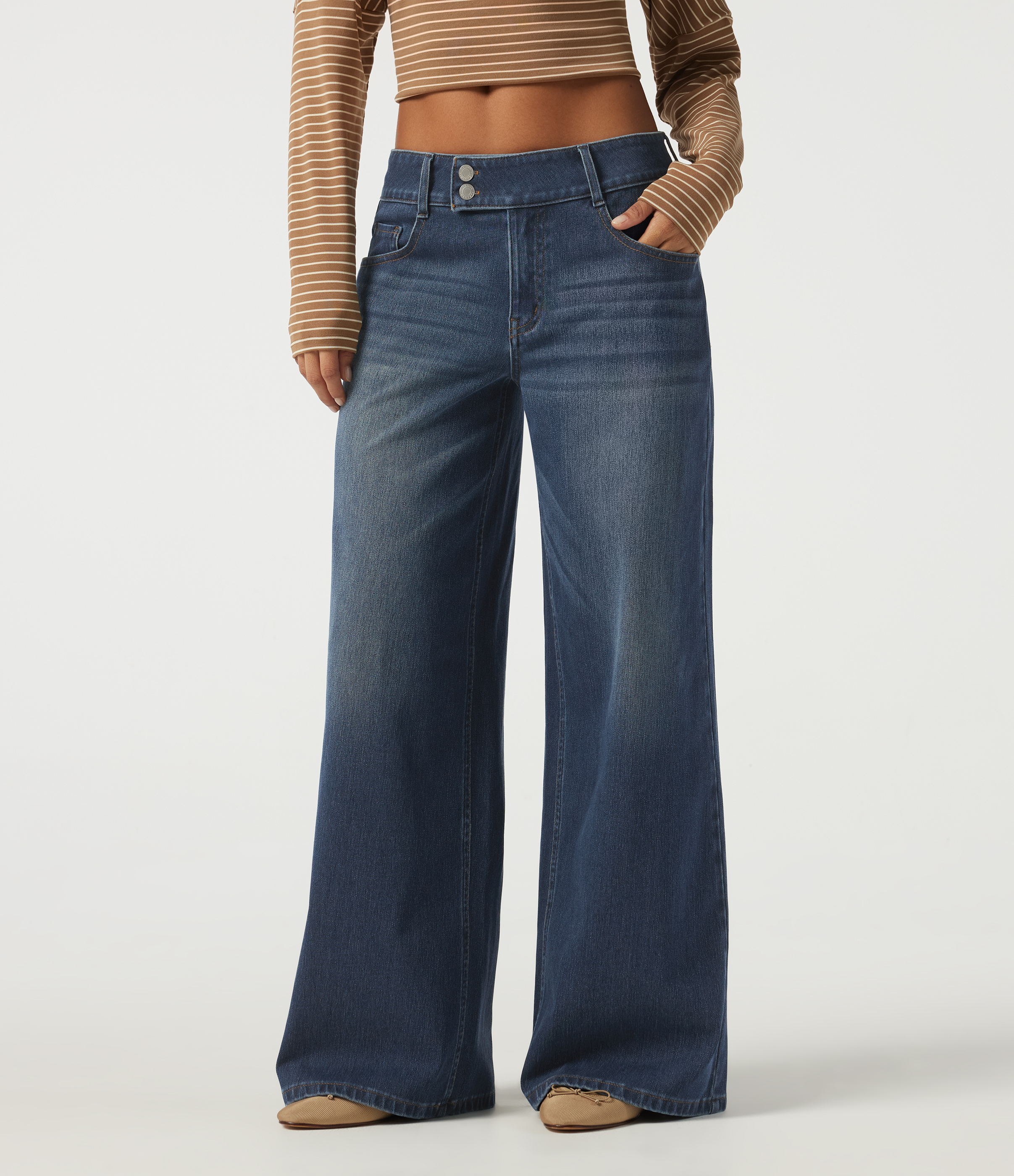 Halara Flex™ - Lässige Baggy-Jeans aus Baumwolle mit niedrigem Bund und mehreren Taschen