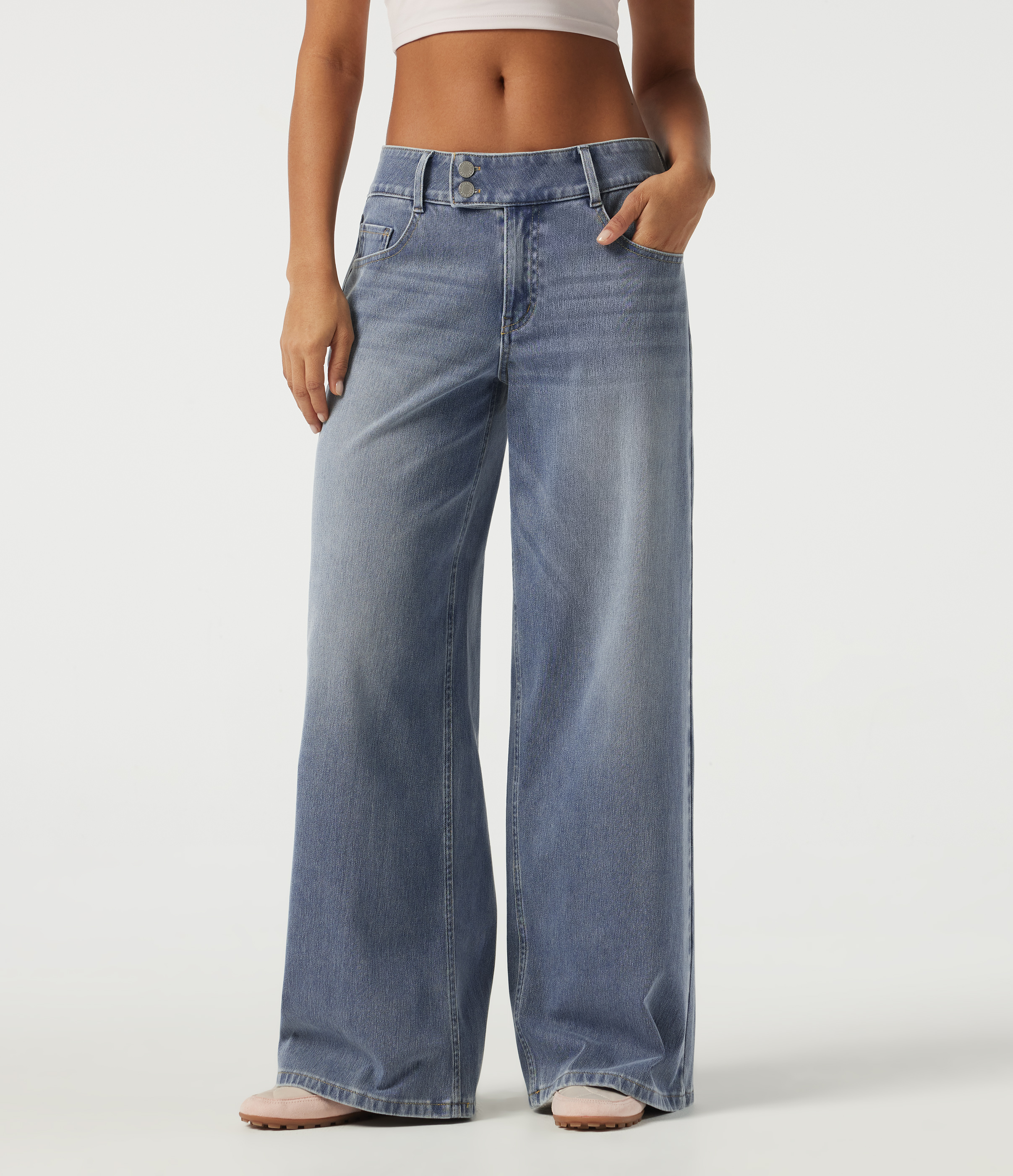 Vallarta Blue Denim Halara Flex™ Low Rise Baggy Casual Cotton Jeans with Pockets / 1