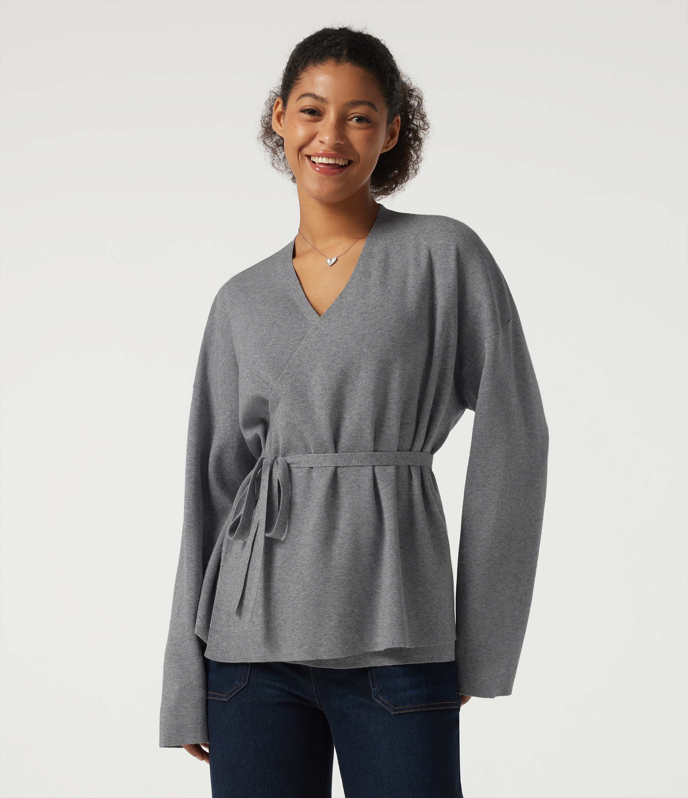 V Neck Long Sleeve Belted Work Cardigan