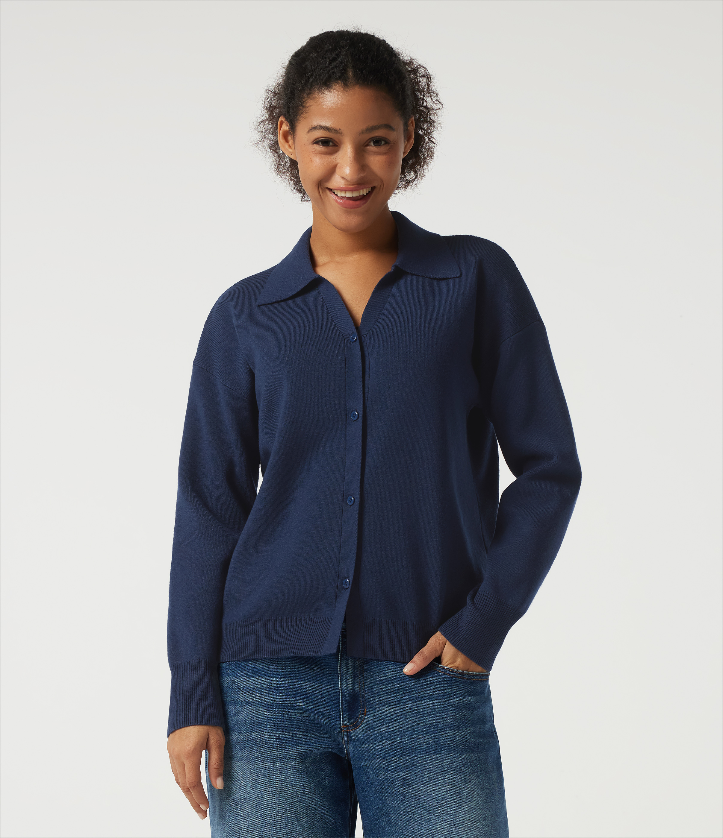 Lapel Collar Long Sleeve Work Cardigan