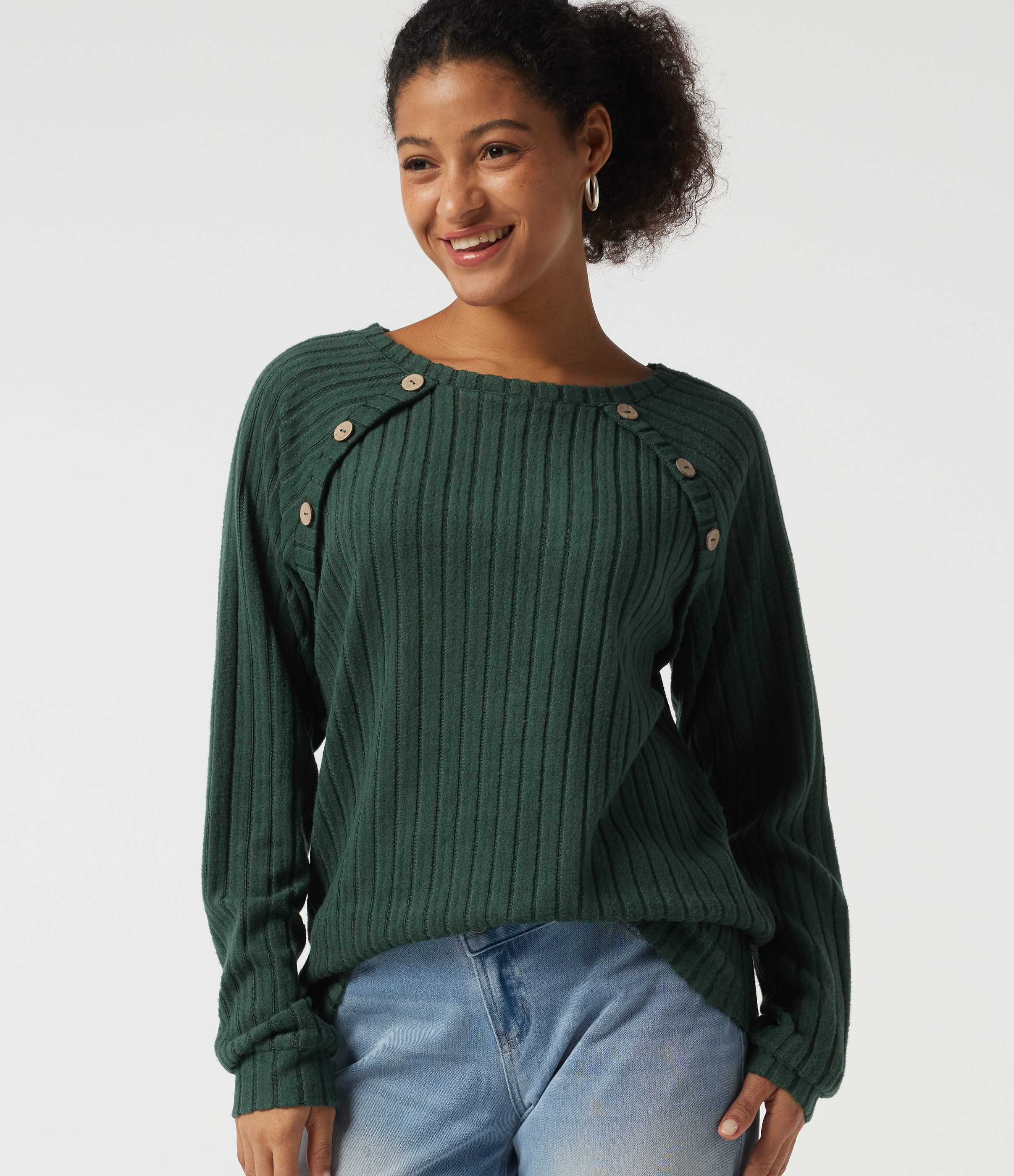 Ribbed Knit Round Neck Long Sleeve Casual Top