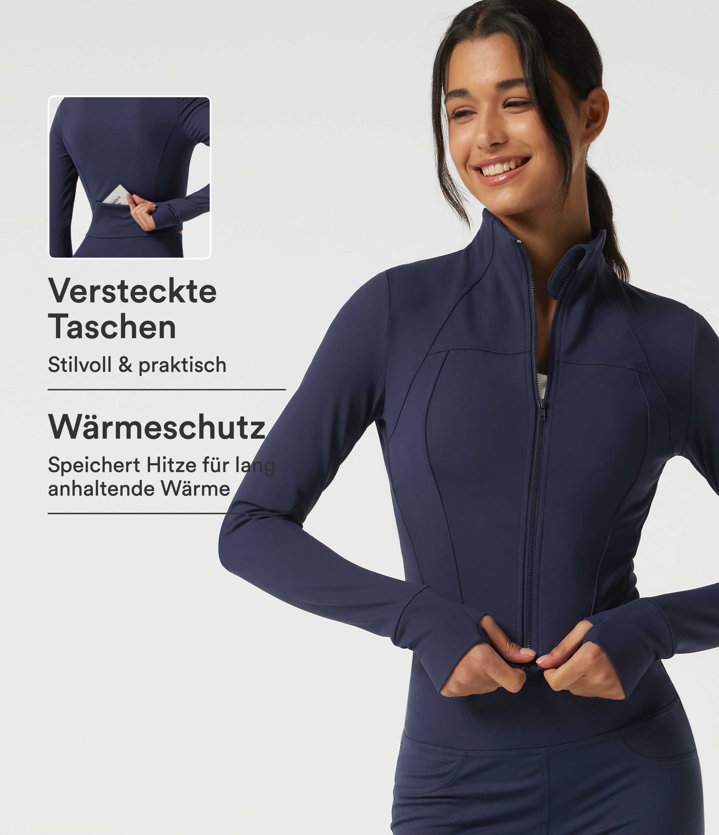 Softlyzero™ Plush - Thermo-Yogajacke mit hohem Kragen und Daumenlöchern