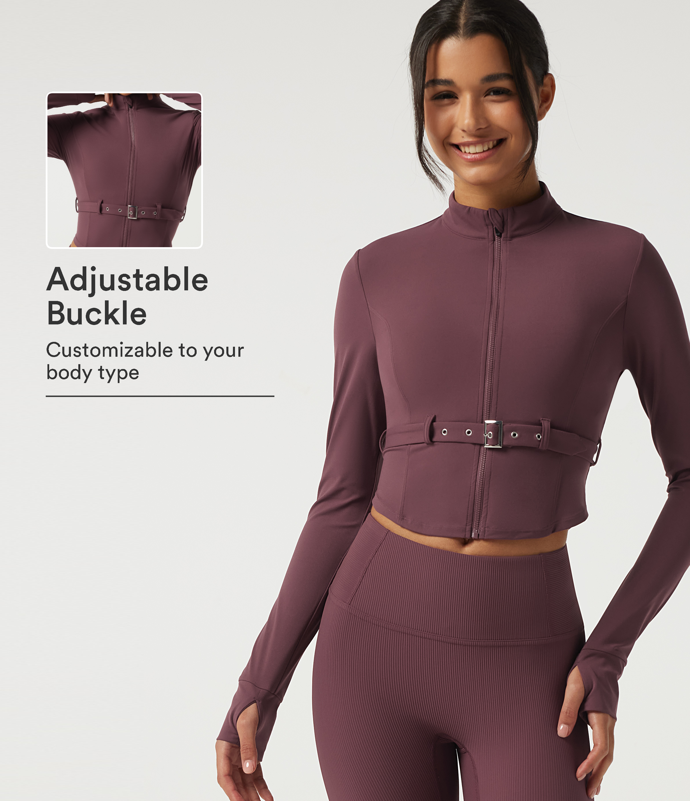 Halara UltraSculpt™ Chaqueta Curvy de yoga con cuello alto, mangas largas y cinturón con hebilla
