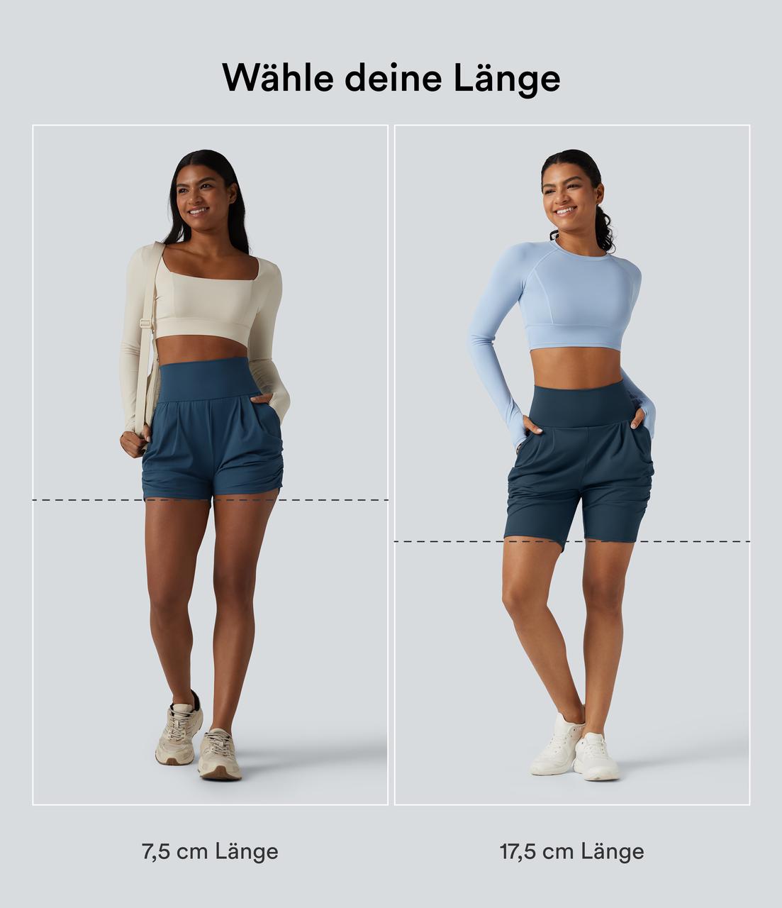 Majolica Blue Softlyzero™ Airy - Geraffte Yoga-Hose mit hohem Bund, mehreren Taschen und InstantCool - 7,6 cm / 2