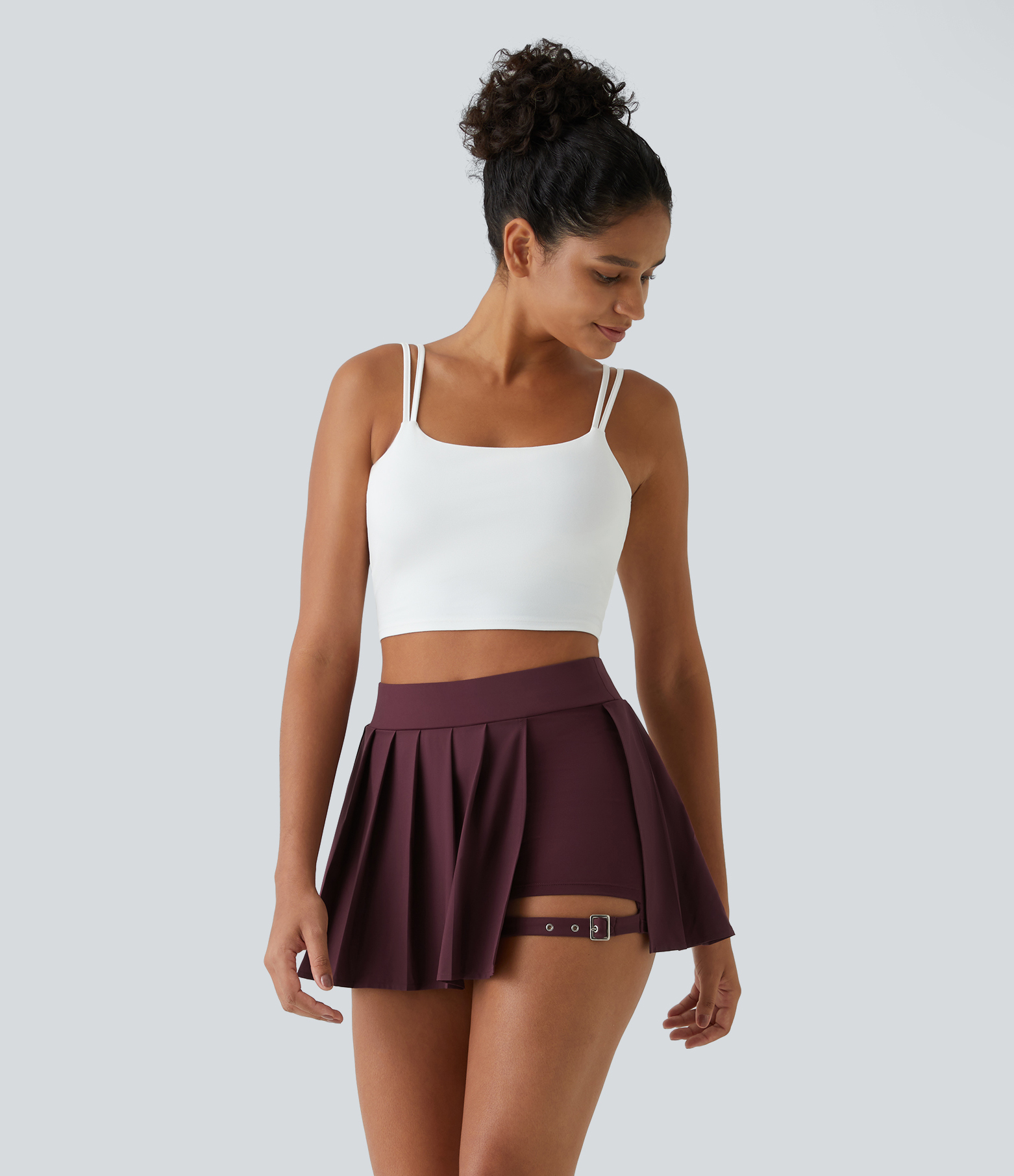 Breezeful™ High Waisted Pleated 2-in-1 Pocket Adjustable Buckle Micro Mini Quick Dry Party Skirt