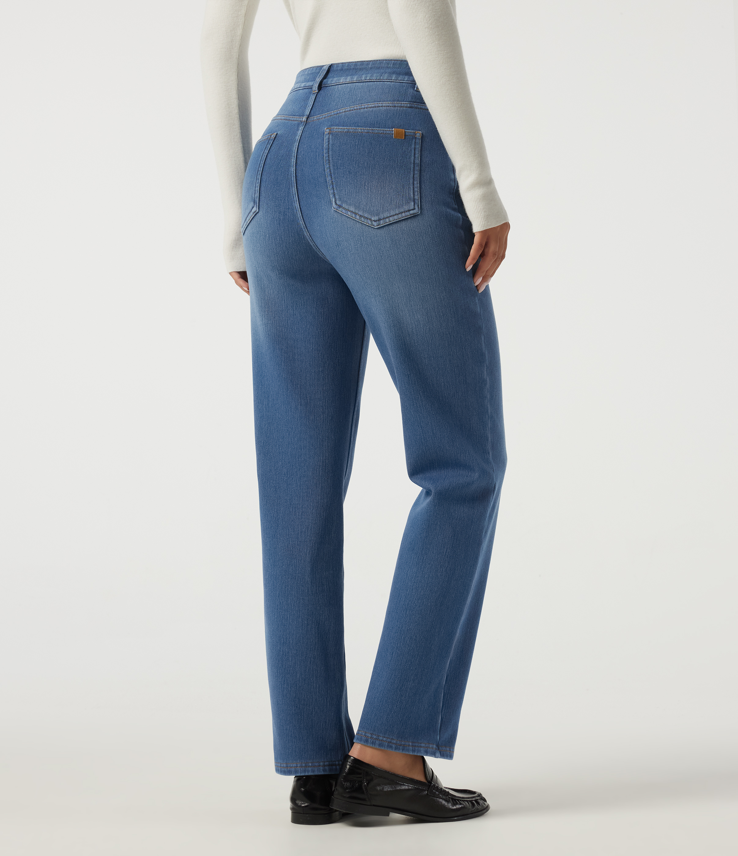 Blue Jasper Denim Lässige Fleece-Jeans aus Baumwolle mit hohem Bund, mehreren Taschen und geradem Bein / 2
