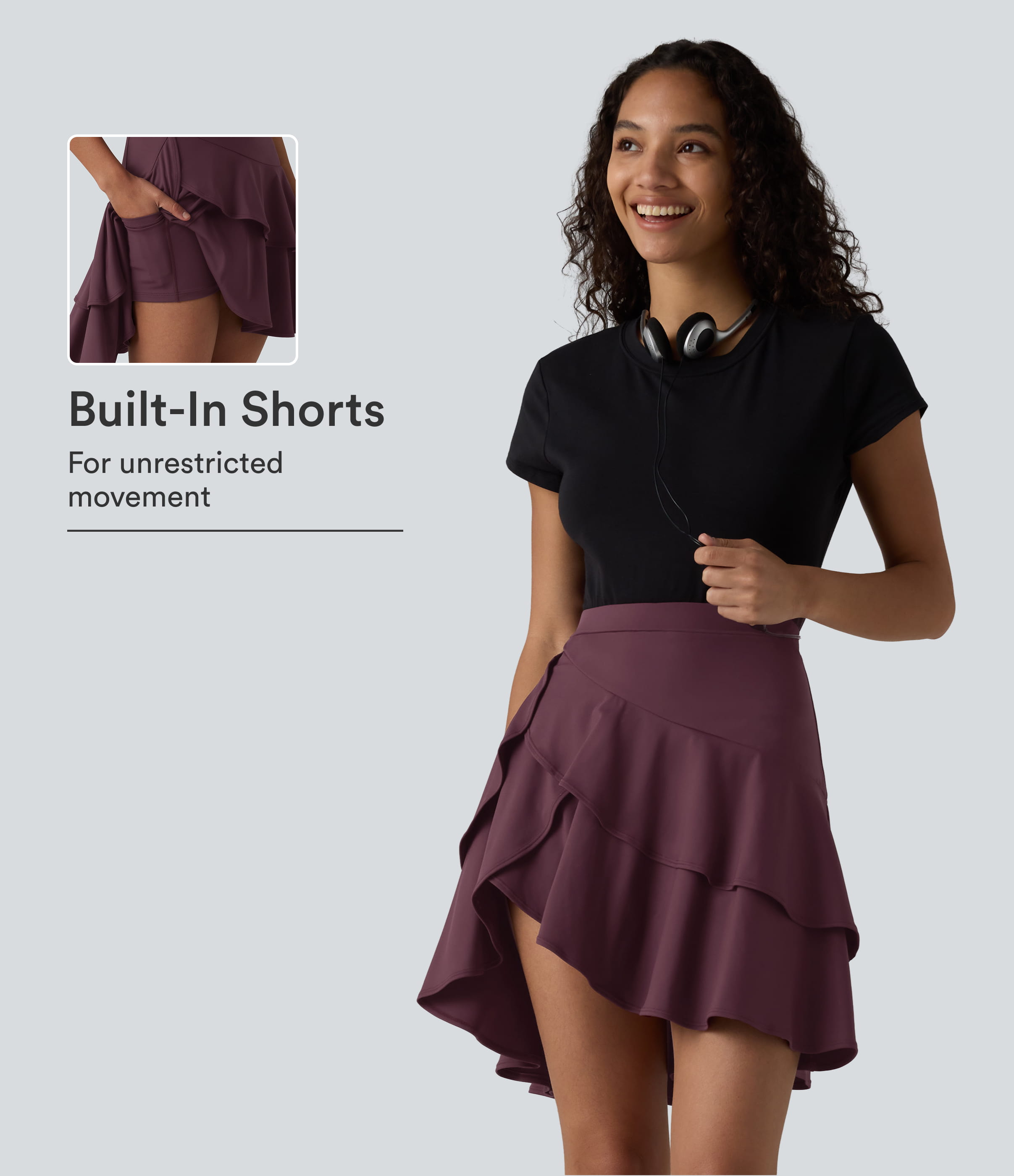 SoftlyZero™ Airy High Waisted Tiered Ruffle Hem 2-in-1 InstantCool Longer Mini Casual Skirt with Pocket