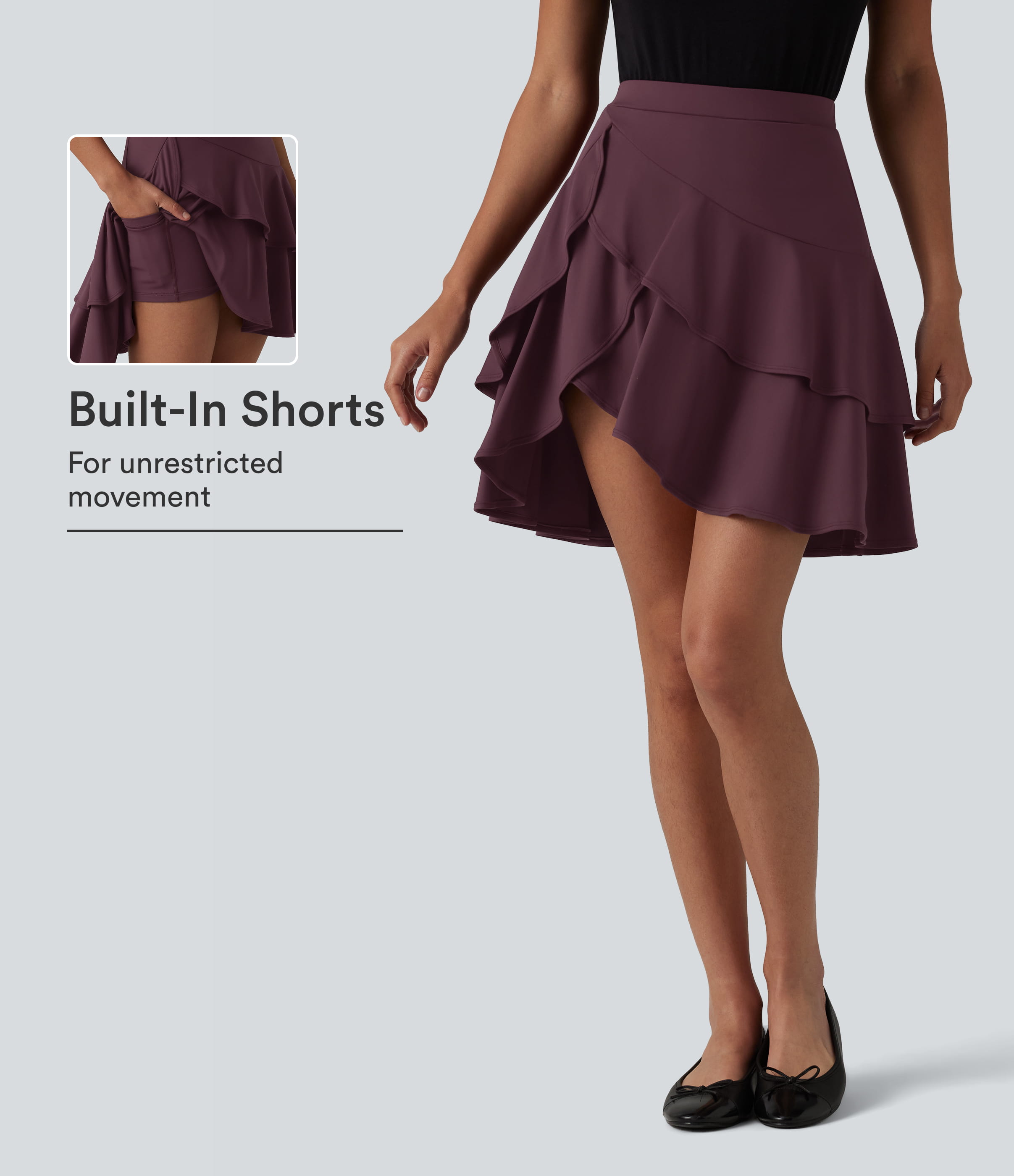 SoftlyZero™ Airy High Waisted Tiered Ruffle Hem 2-in-1 InstantCool Longer Mini Casual Skirt with Pocket