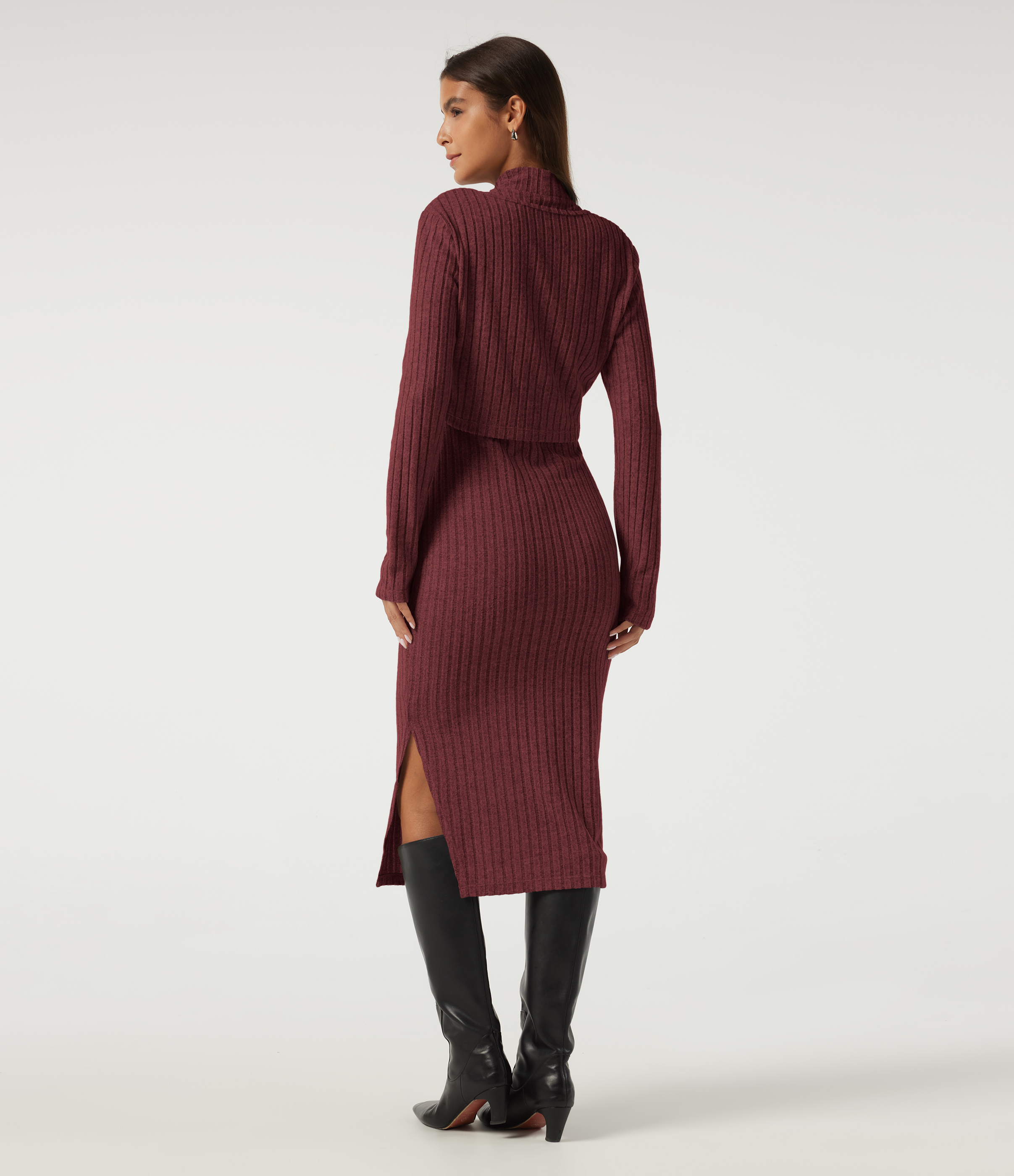 Pomegranate Robe midi de bureau 2-en-1 à col montant et coupe ajustée / 2