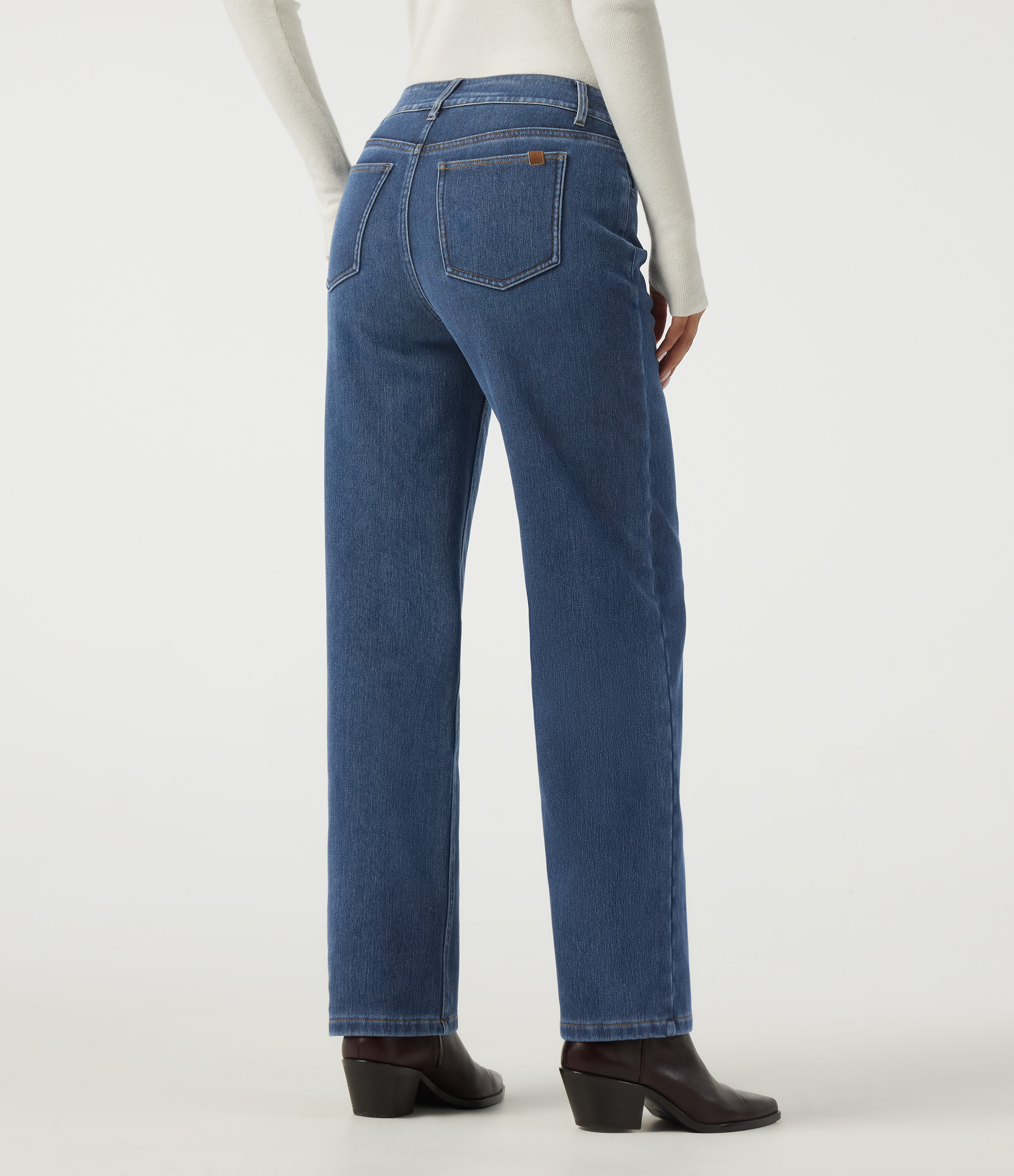 Estate Blue Denim High Waisted Straight Leg Casual Cotton Jeans with Pockets / 2