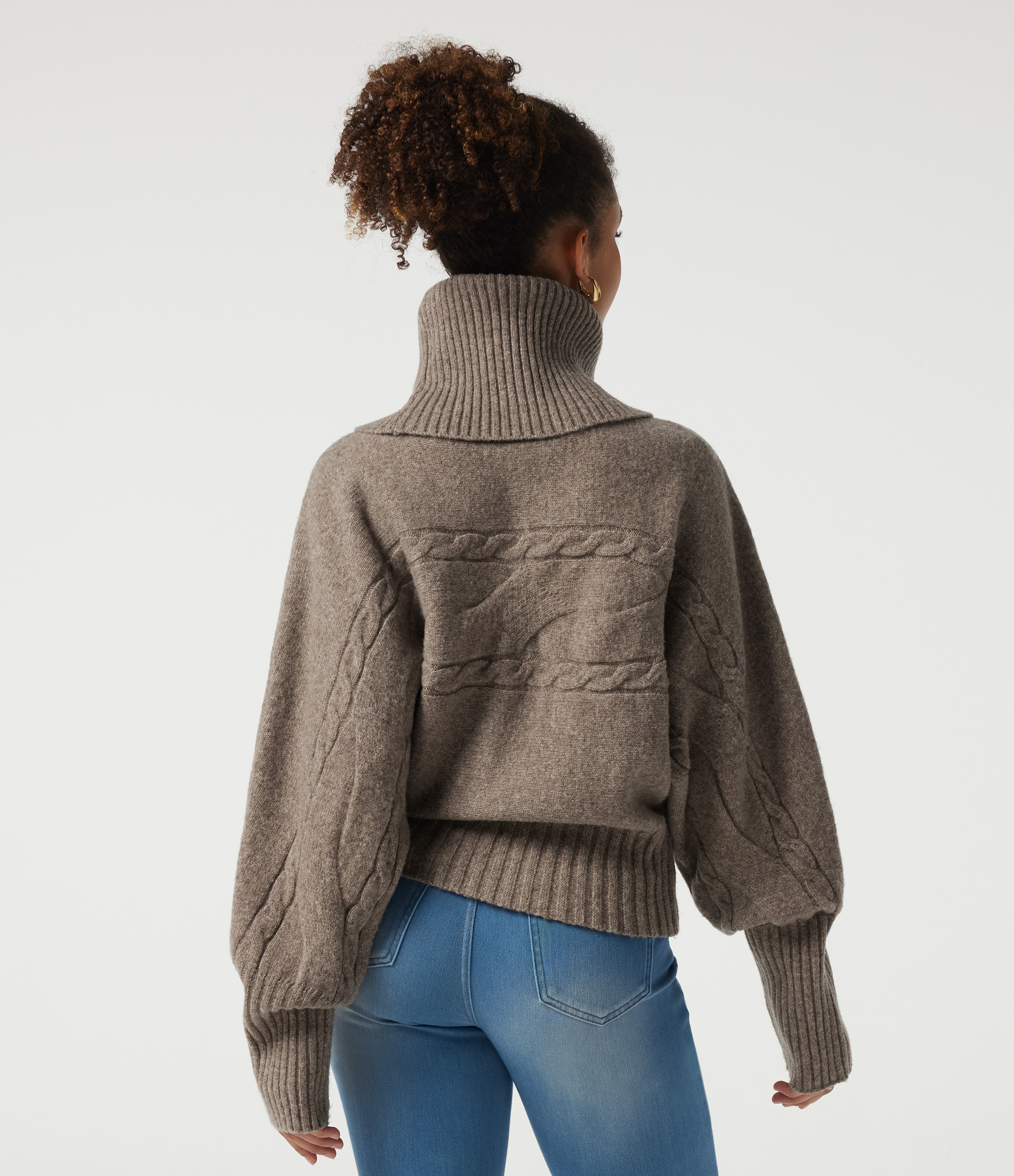 Plaza Taupe High Neck Long Sleeve Casual Sweater / 2