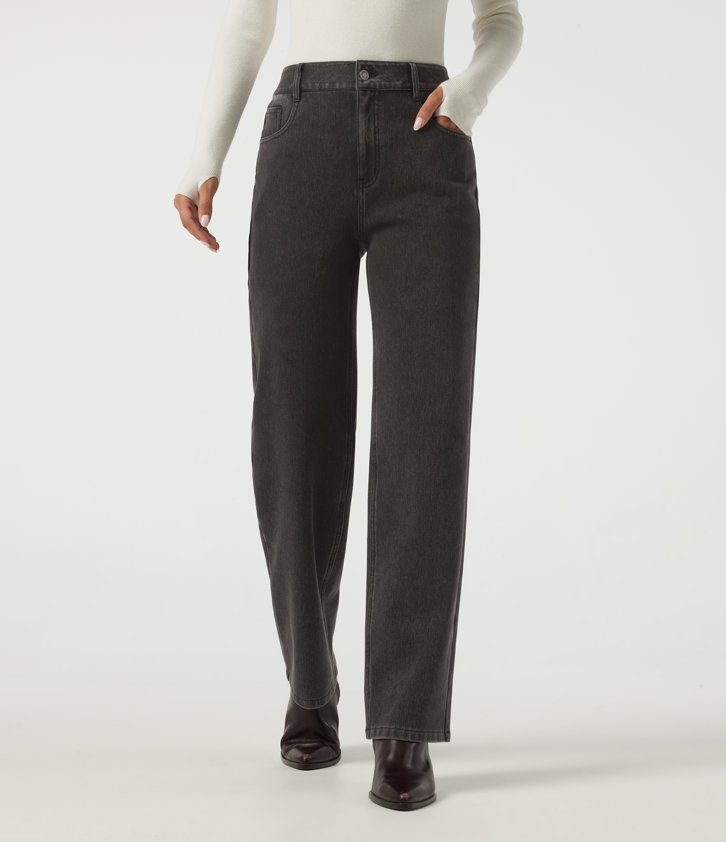 High Waisted Straight Leg Casual Cotton Jeans with Pockets