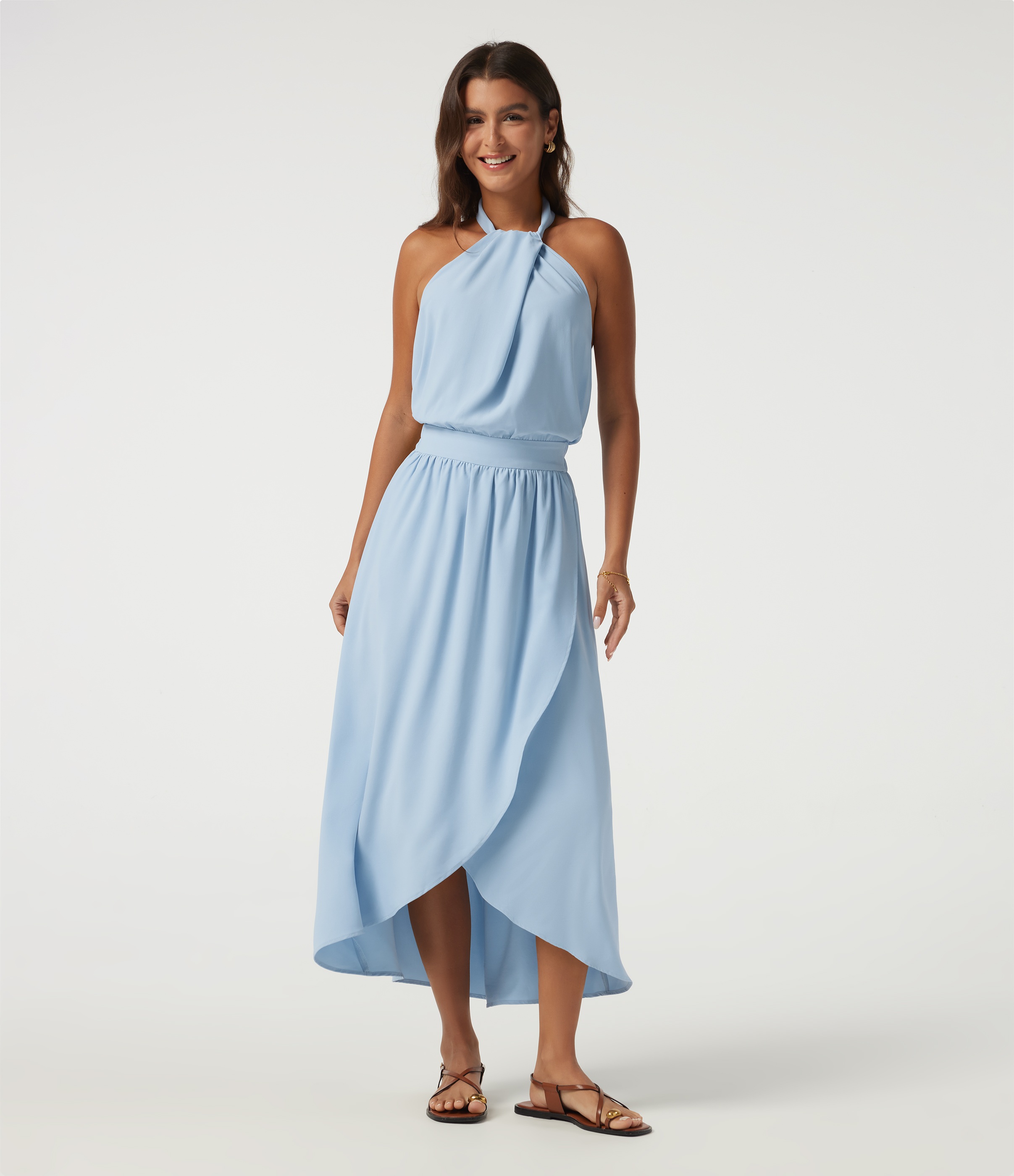 Halter Tie Back A-Line Casual Midi Dress