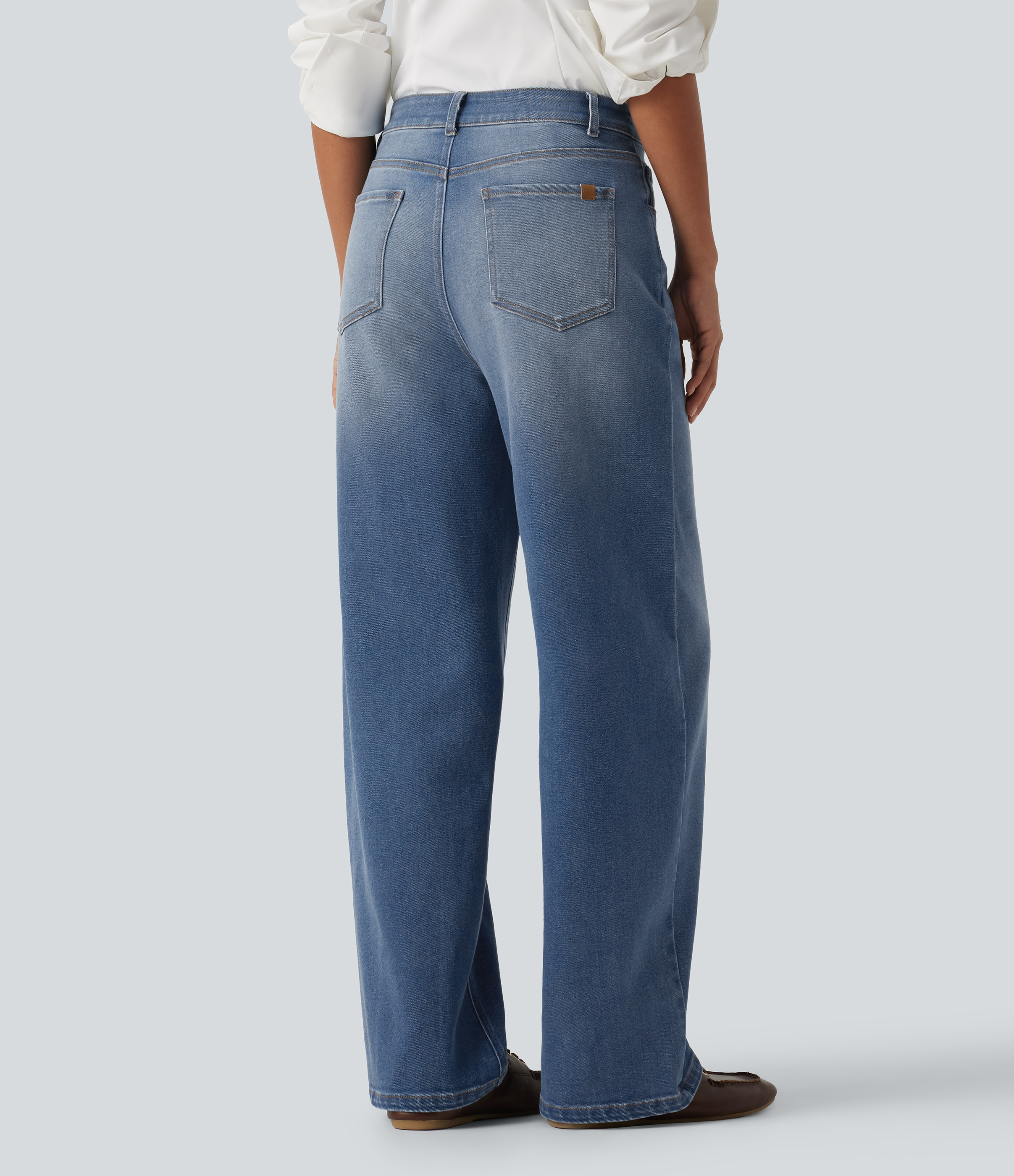Tide Blue Denim Mid Rise Barrel Leg Casual Jeans with Pockets / 2