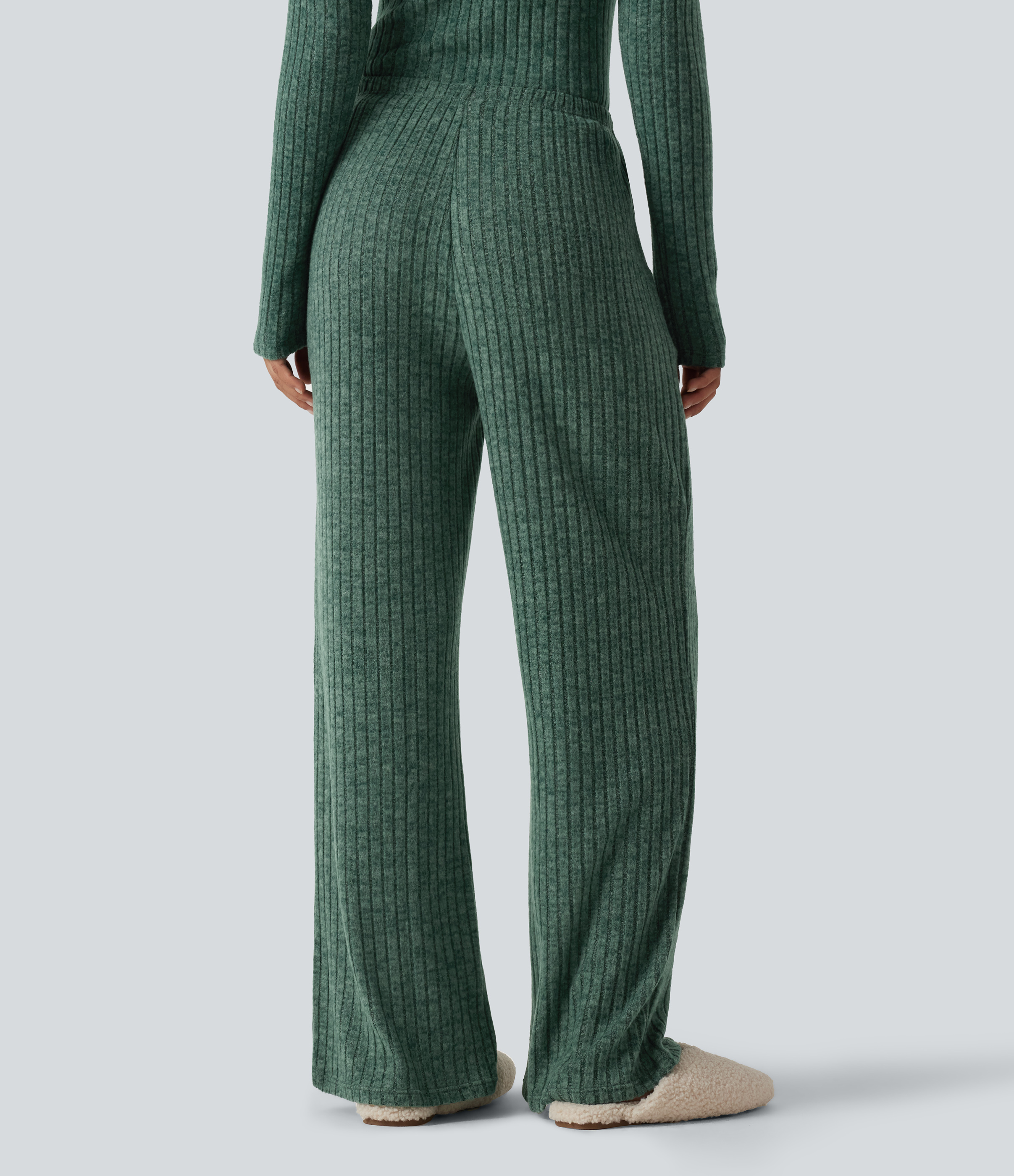 Mottled Greenlake Pantalon lounge en maille côtelée, taille mi-haute, coupe large, cordon de serrage et poches / 2