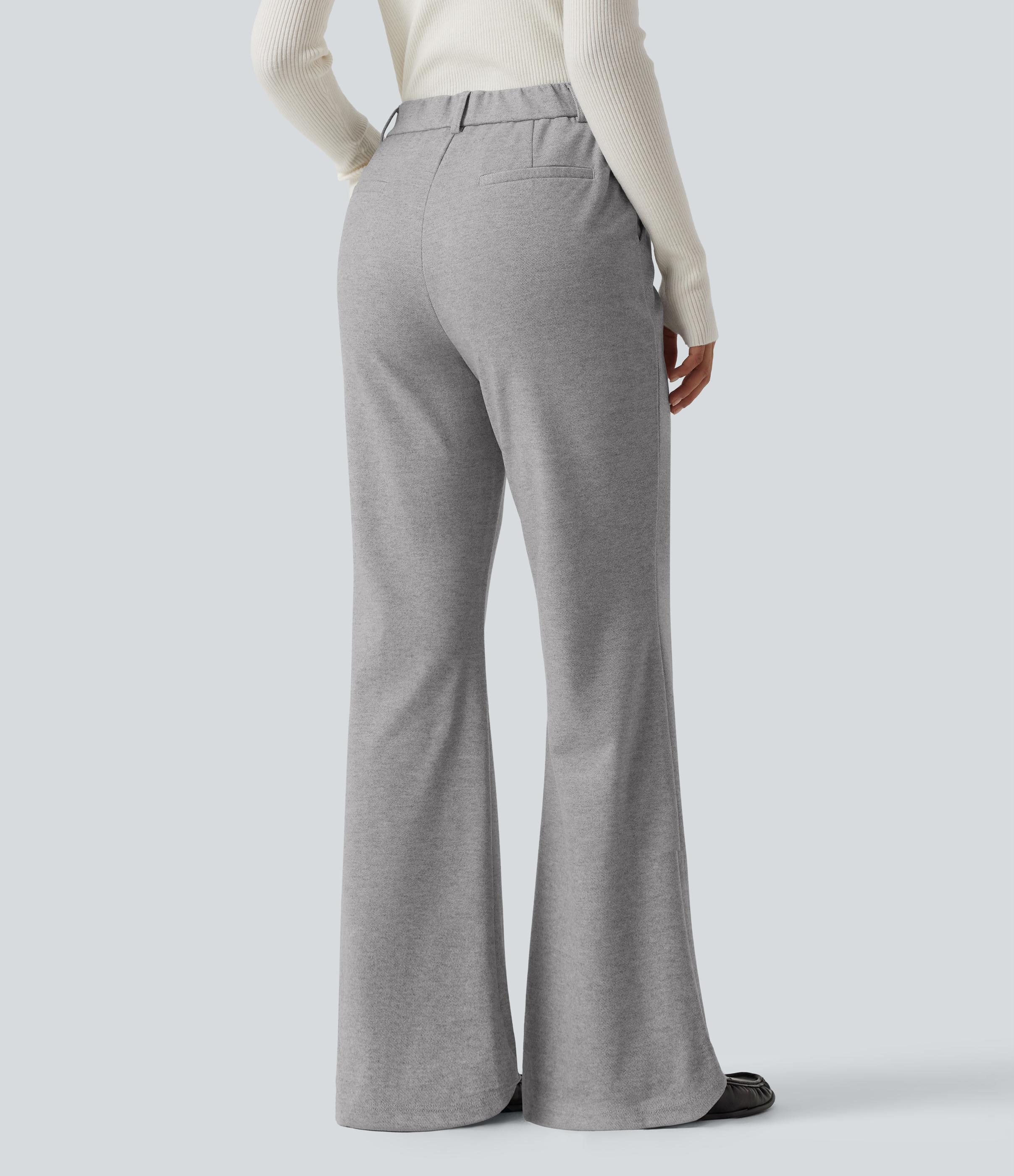 Drizzle Grey High Waisted Flare Pintuck Work Pants with Pockets / 2