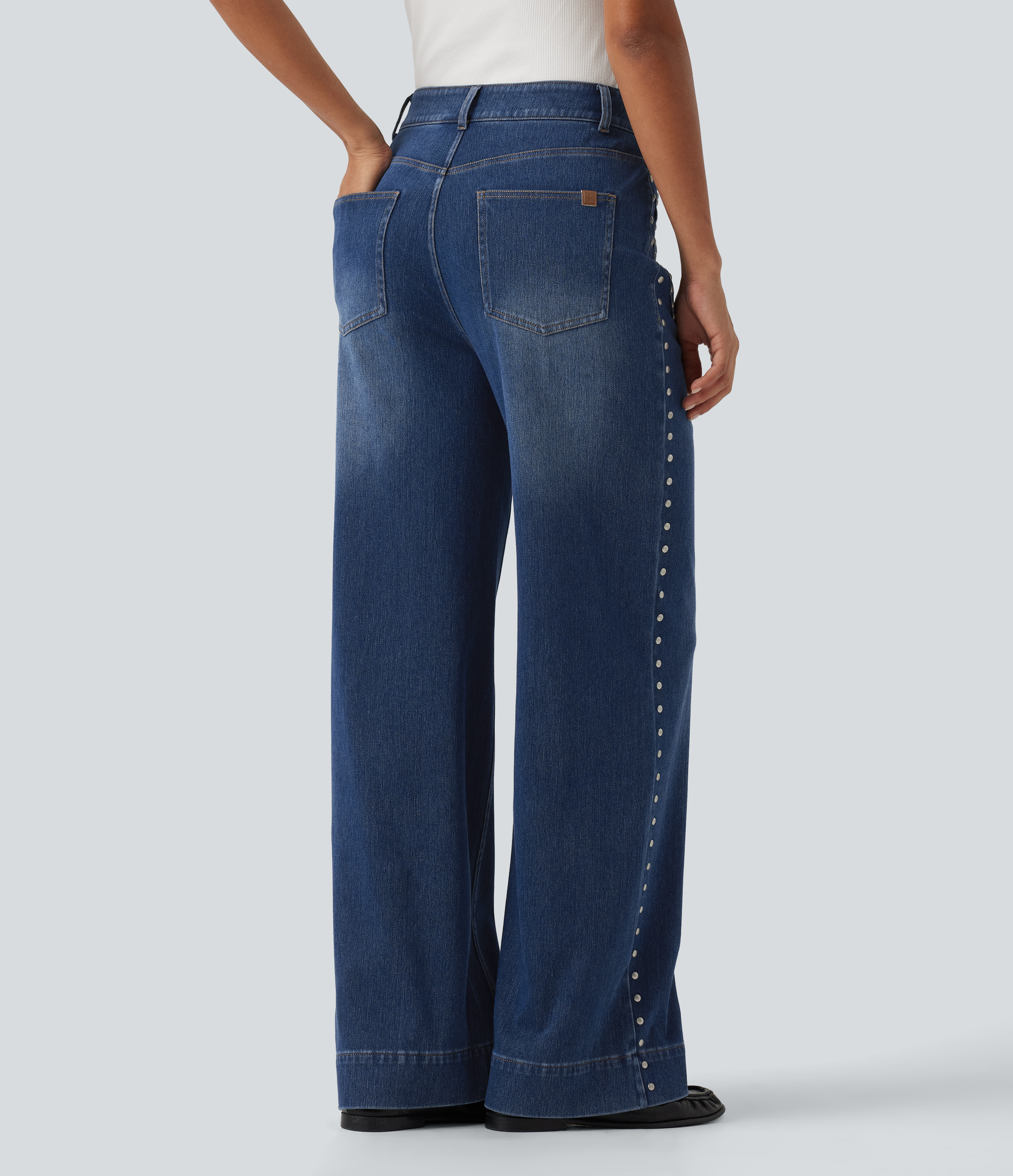 Estate Blue Denim Halara Flex™ High-Waist-Jeans mit weitem Bein und Taschen, lässiger Stil / 2