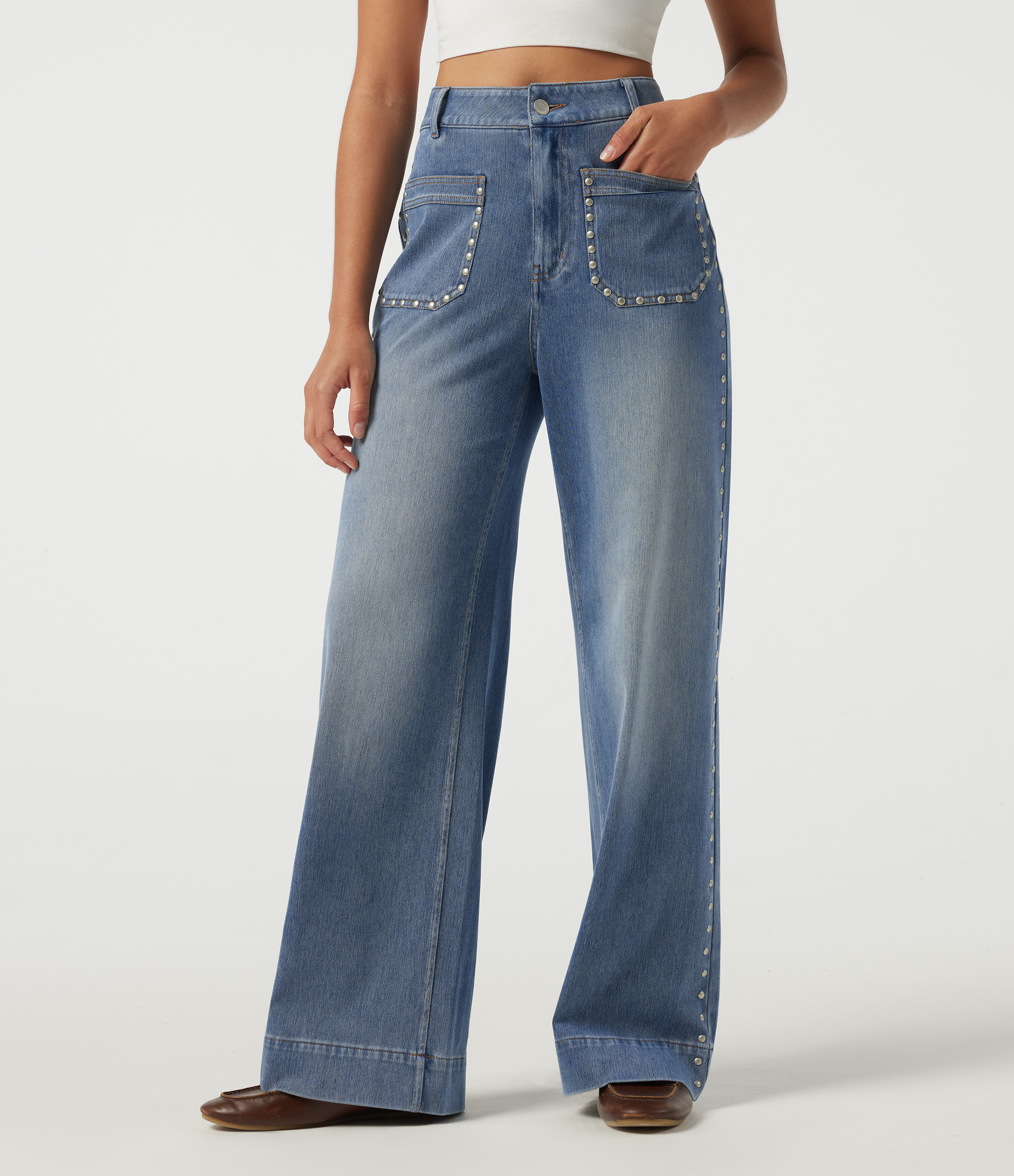 Halara Flex™ High Waisted Wide Leg Casual Jeans with Pockets