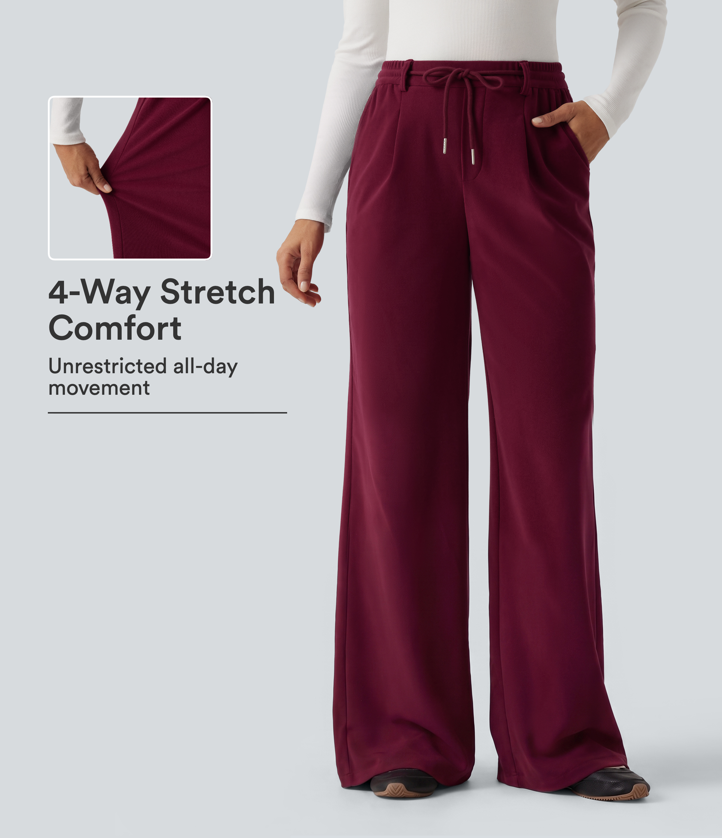 Mid Rise Drawstring Wide Leg Corduroy Casual Pants with Pockets