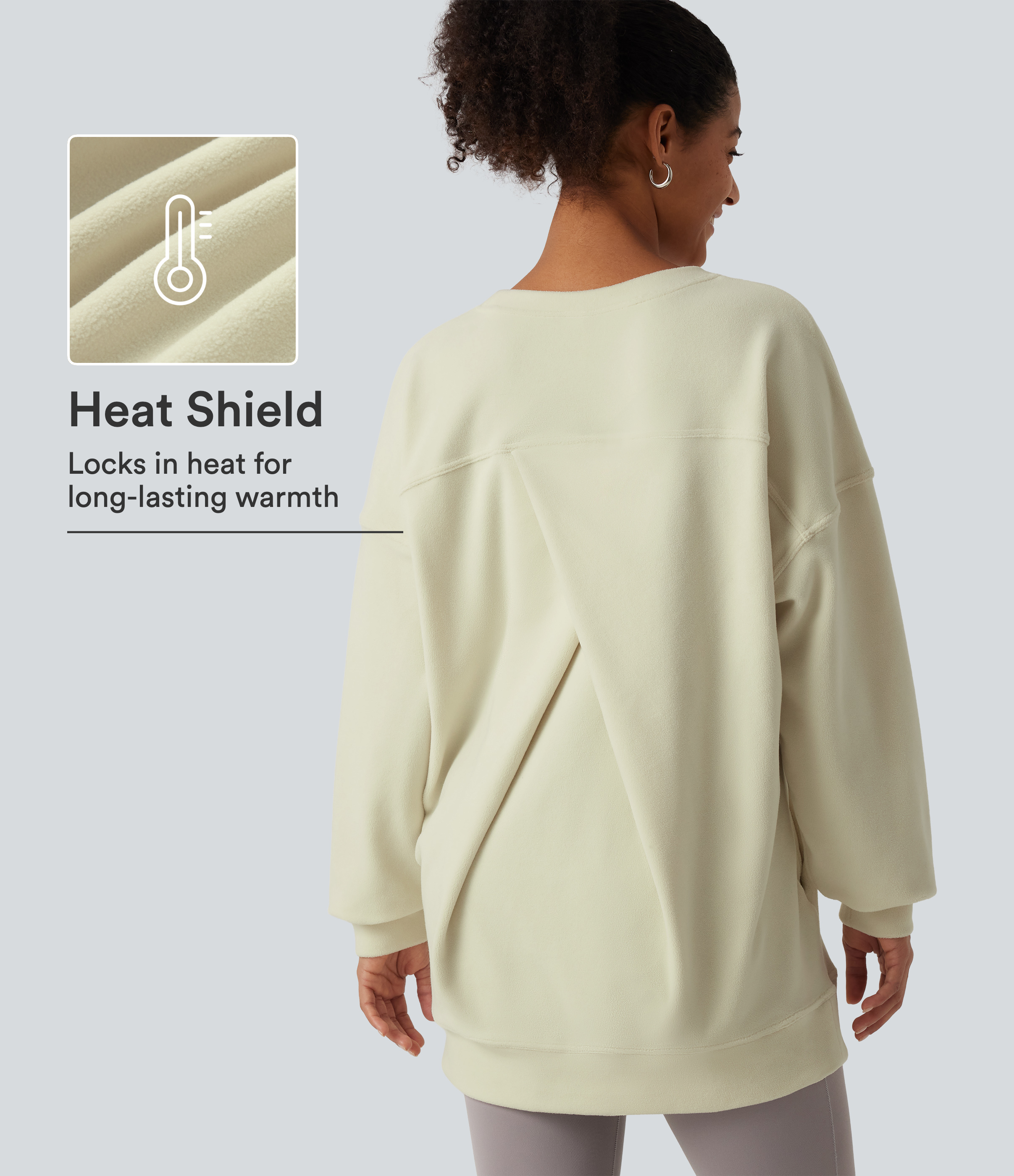 Round Neck Long Sleeve Crisscross Back Fleece Casual Sweatshirt with Pockets