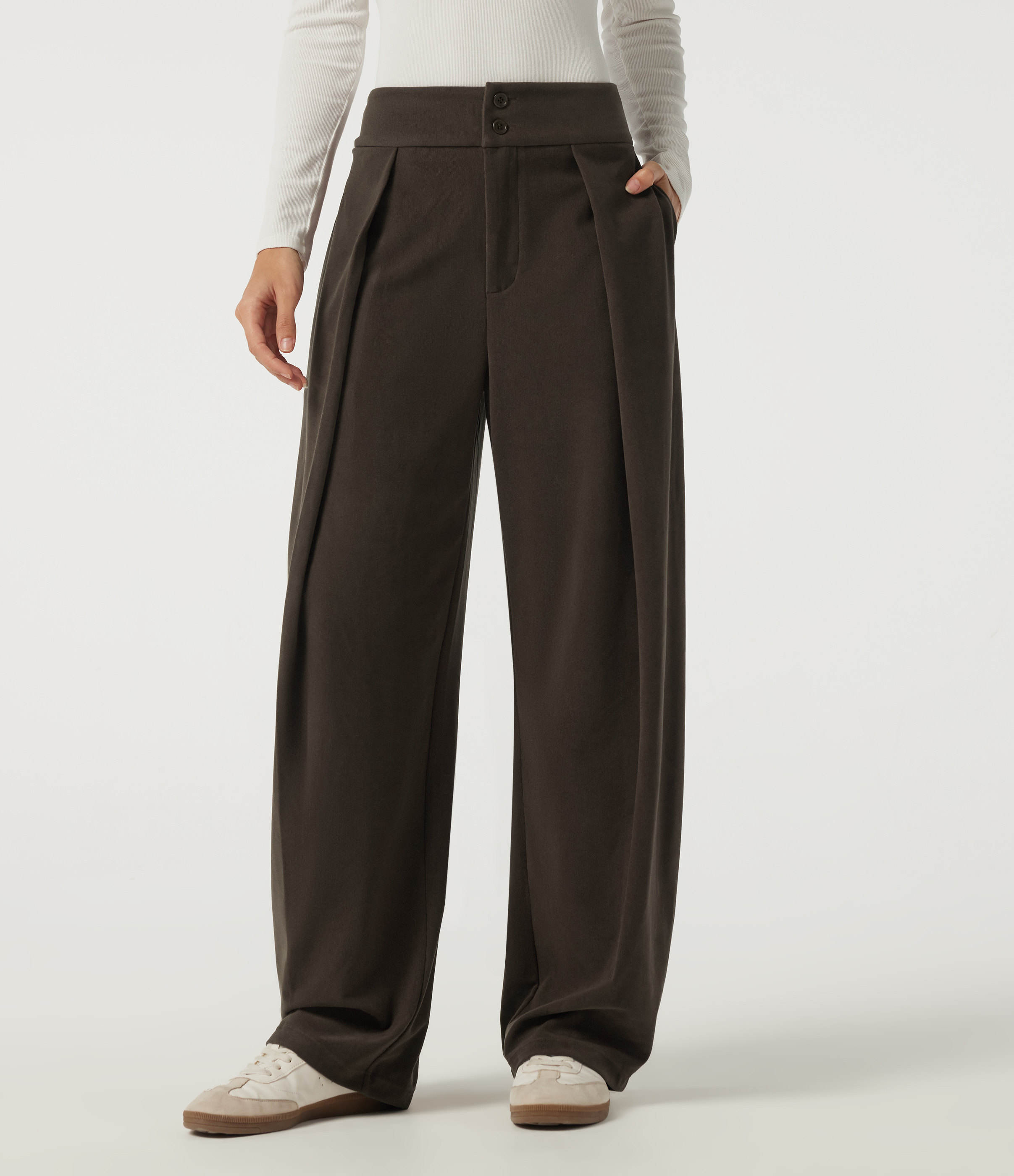 High Waisted Barrel Leg Corduroy Casual Pants with Pockets