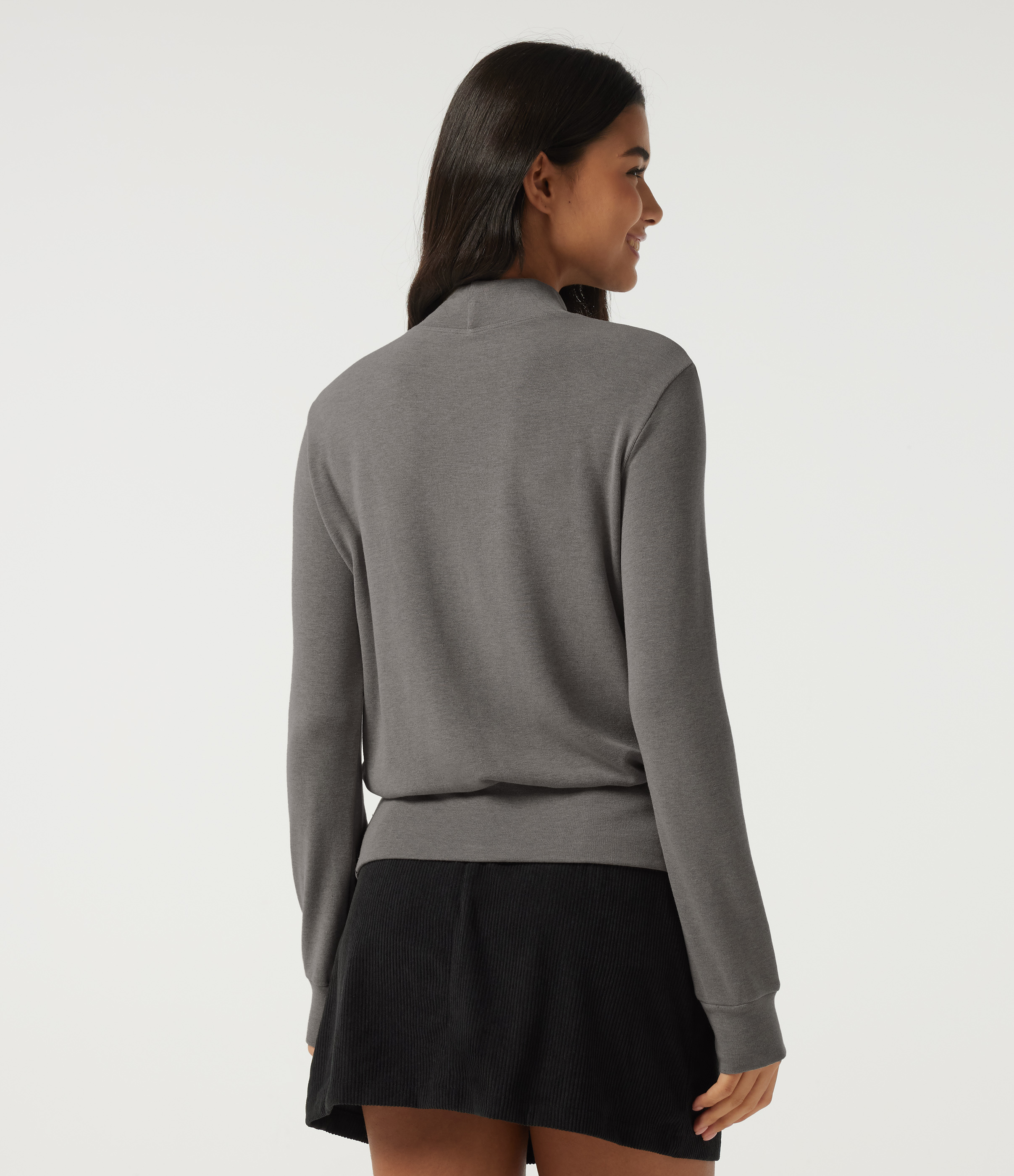 Mottled Cloud Grey Mock Neck Long Sleeve Casual Top / 2