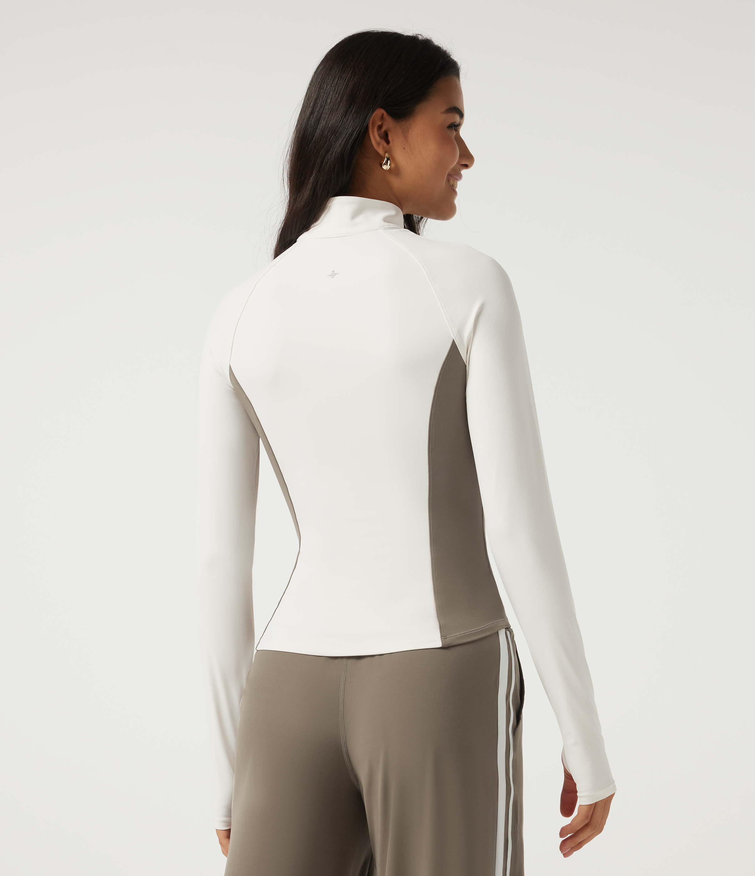 Blanco Halara UltraSculpt™ chaqueta deportiva de yoga de manga larga a bloques de color con bolsillos / 2