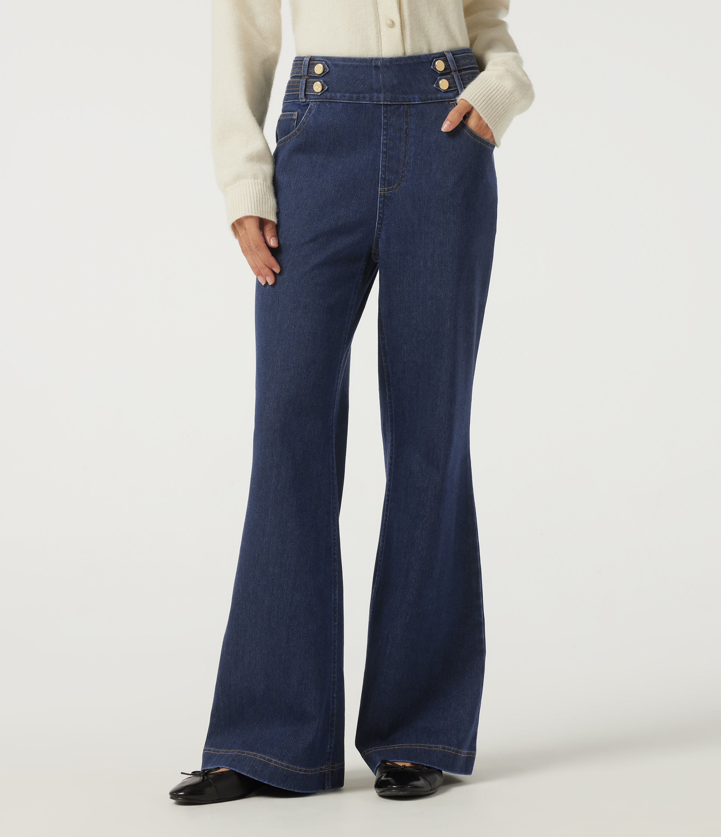 Halara Flex™ High Waisted Casual Cotton Flare Jeans with Pockets 