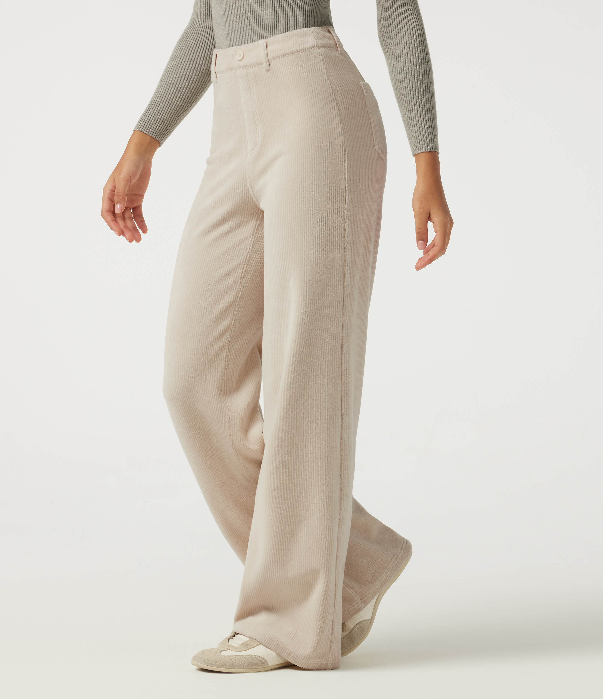 High Waisted Tummy Control Wide Leg Corduroy Casual Pants with Pockets
