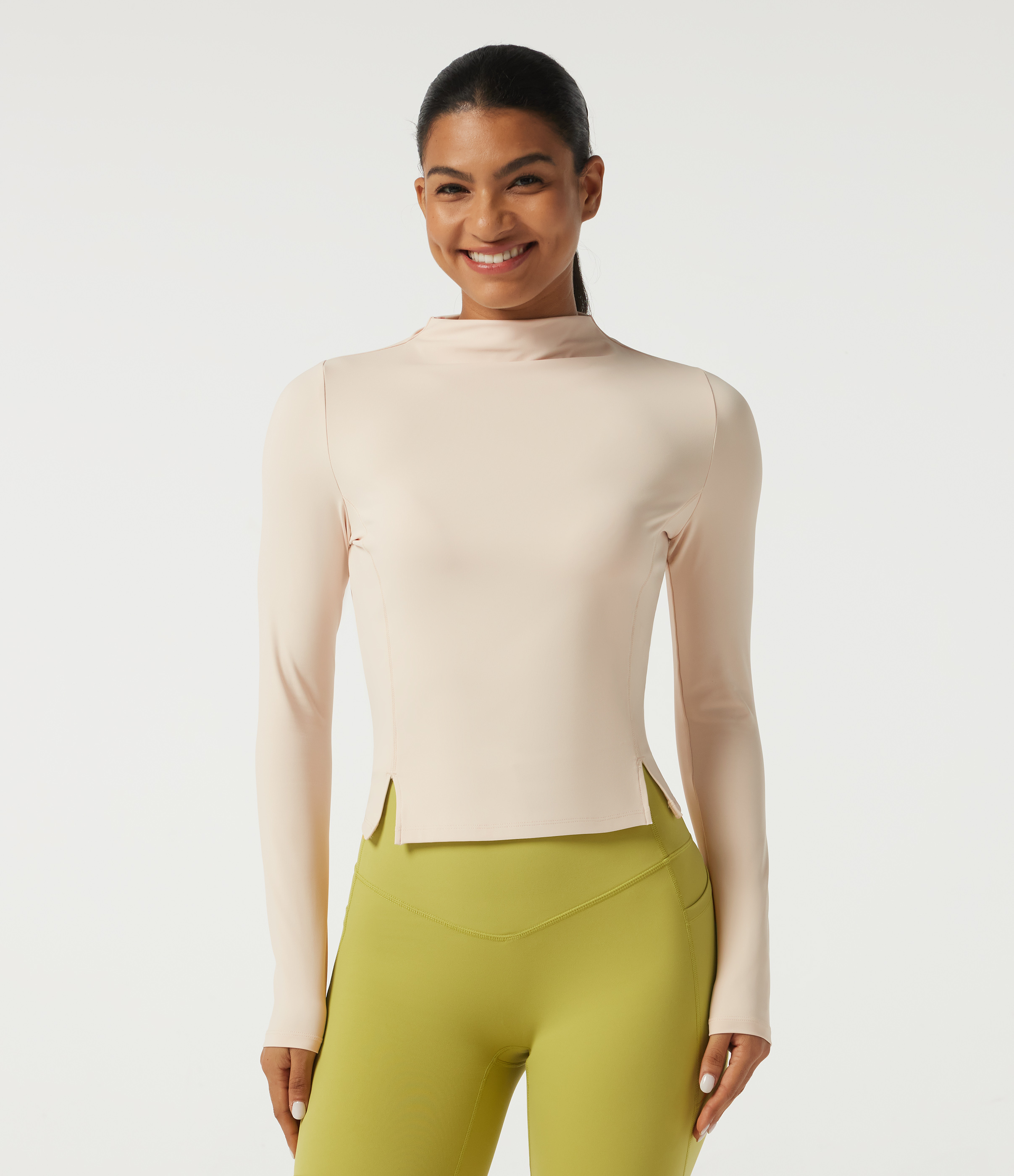 SoftlyZero™ Airy Stand Collar Long Sleeve Split Hem Yoga Sports Top