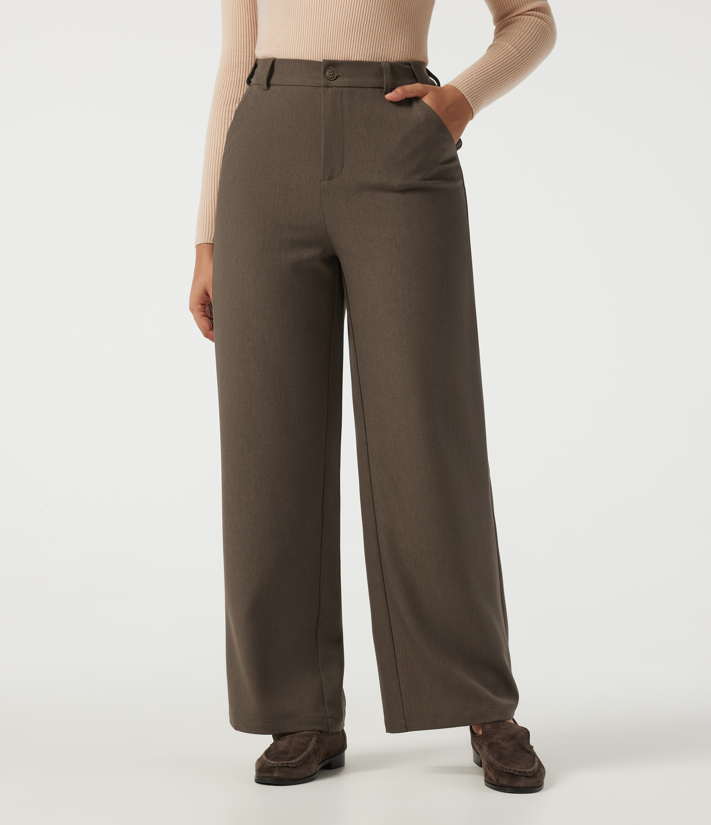Pantalon de travail taille haute, coupe droite, avec poches