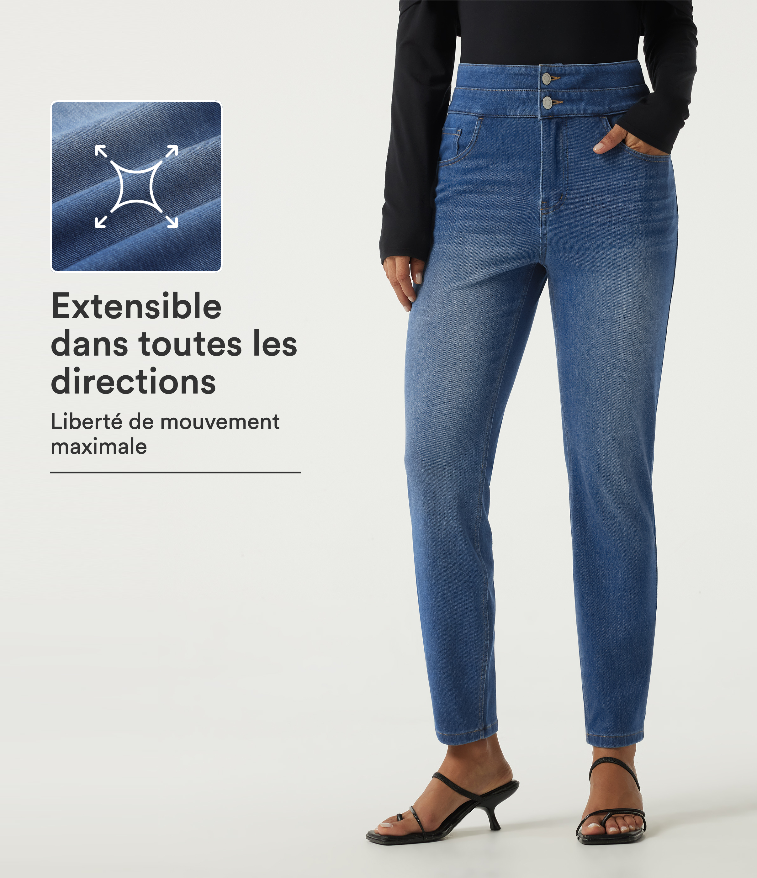 Jean Halara Flex™ taille haute à double ceinture avec poches