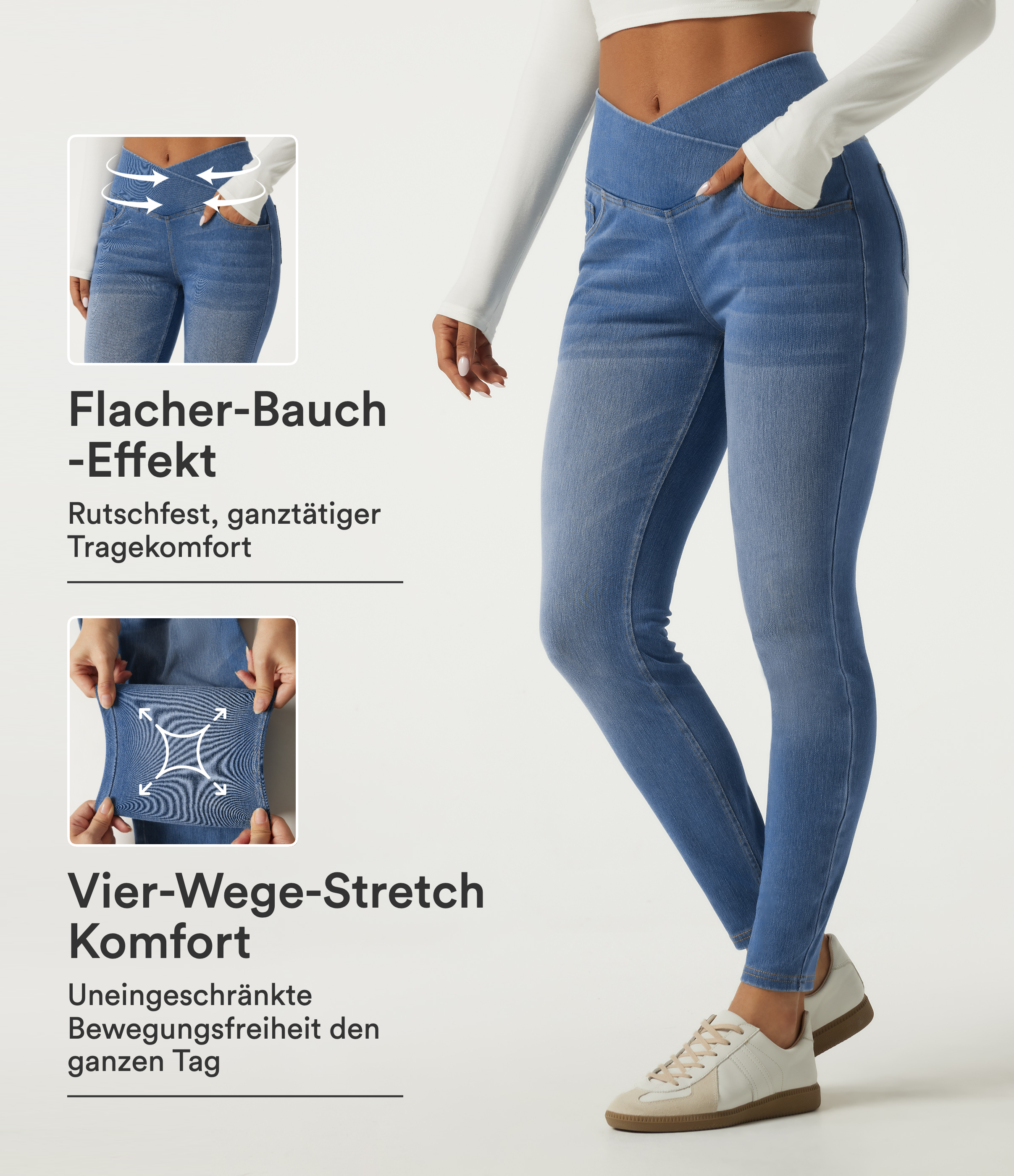 Halara Flex™ - Lässige Jeans mit hohem Crossover-Bund, Gesäßtaschen und Bauchkontrolle - skinny fit