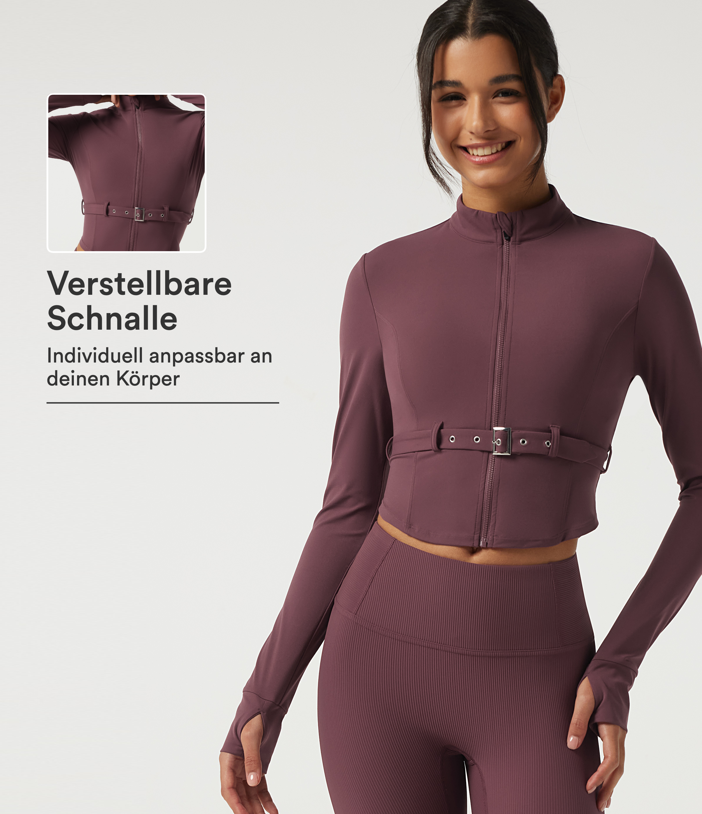 Evening Red Halara UltraSculpt™ - Yogajacke mit Stehkragen, langen Ärmeln und Taillengürtel / 1