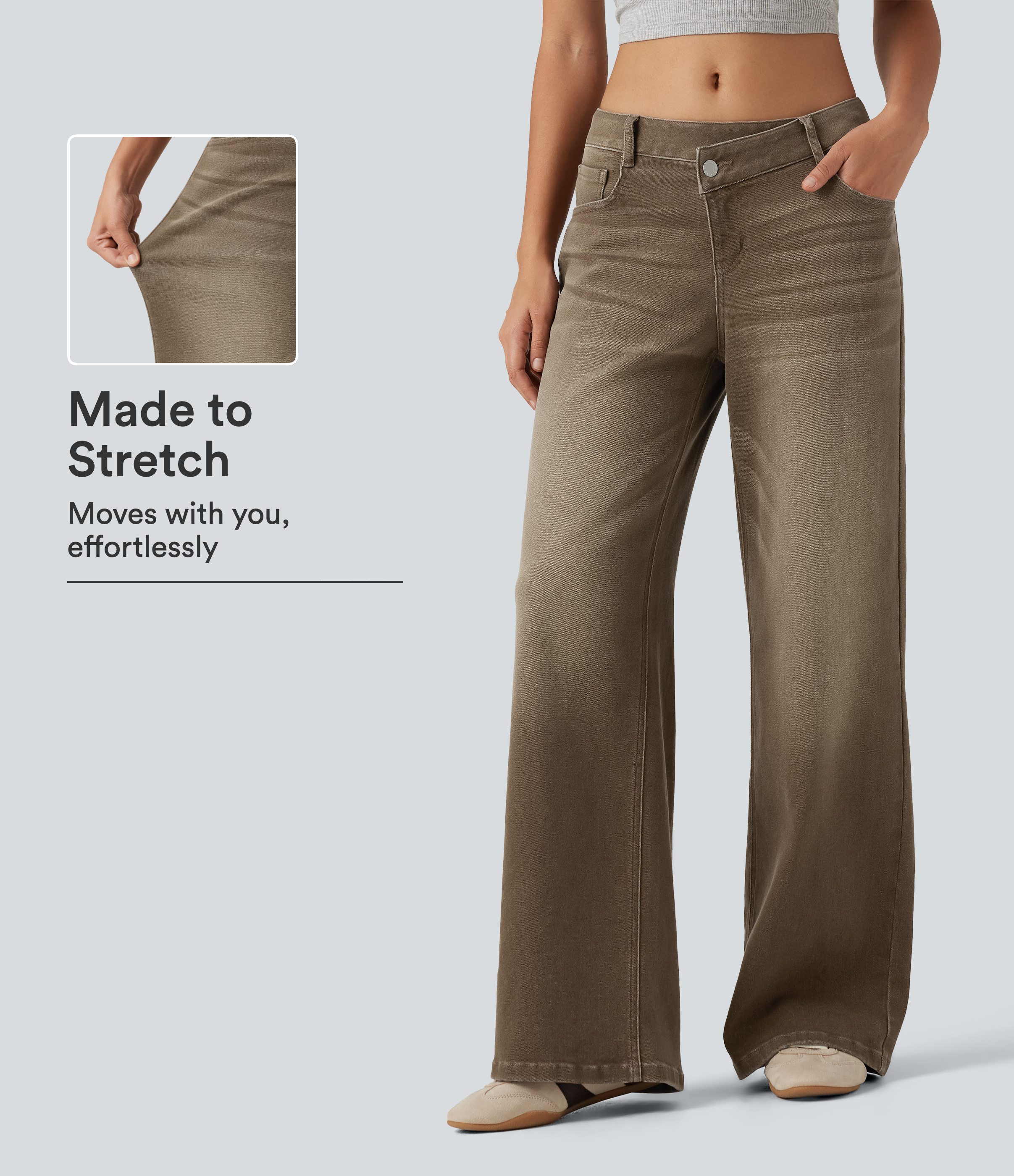 Low Rise Asymmetric Wide Leg Colorful Casual Jeans with Pockets