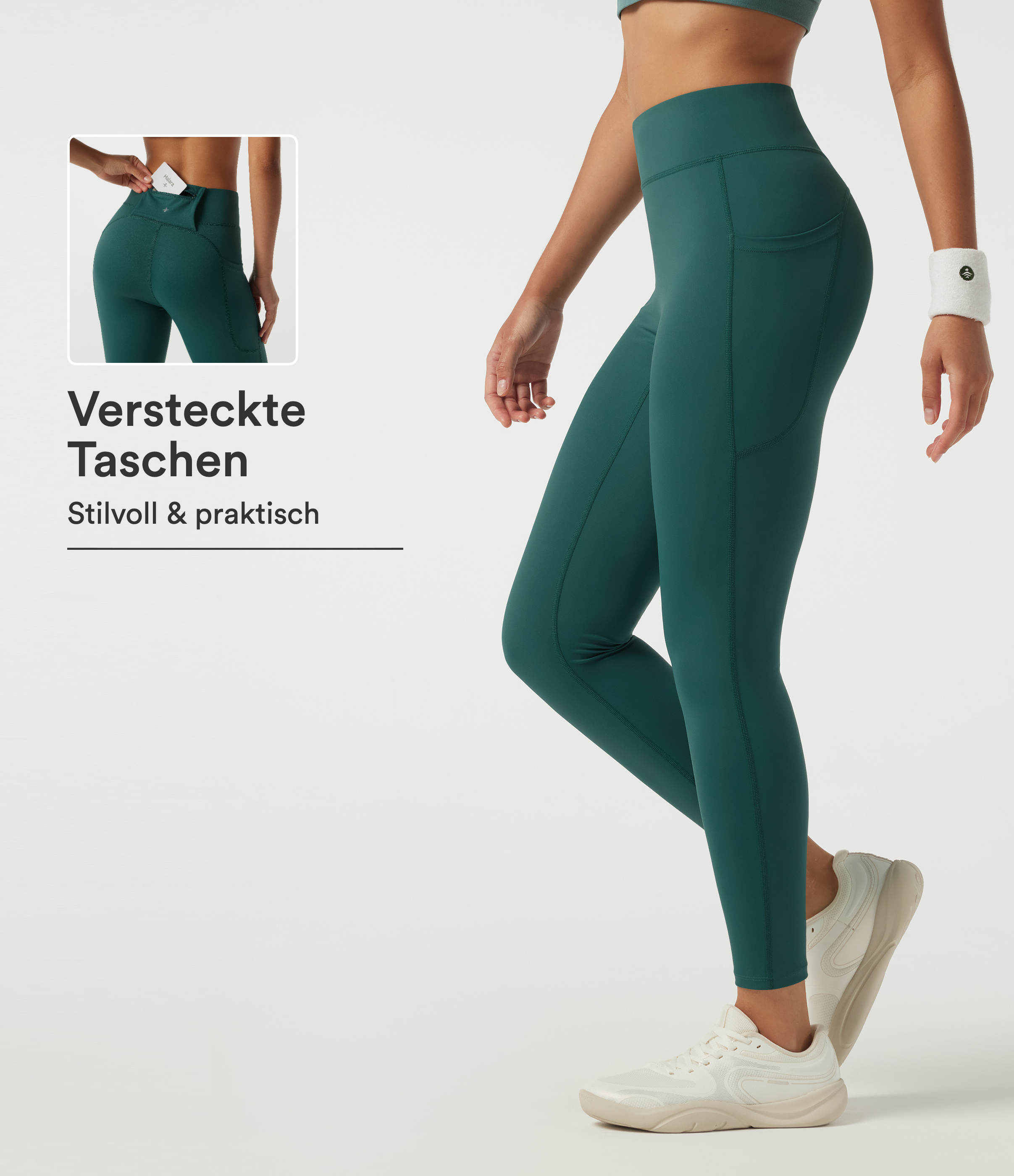 Lauf-Leggings mit hohem Bund und Seitentaschen - skinny fit