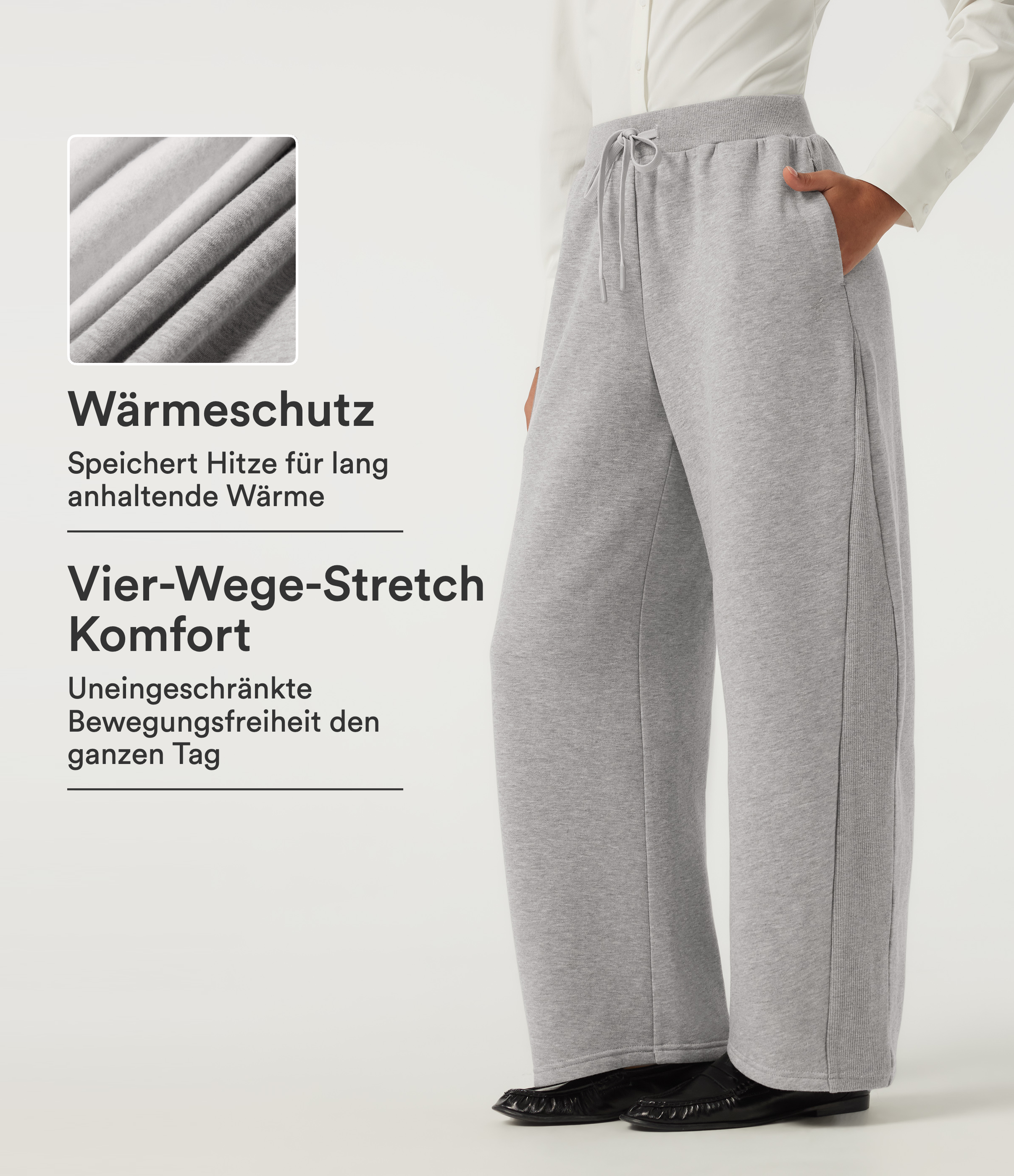 Lässige Fleece-Jogginghose mit mittelhohem Bund, Seitentaschen, Kordelzug und geschwungenem Bein