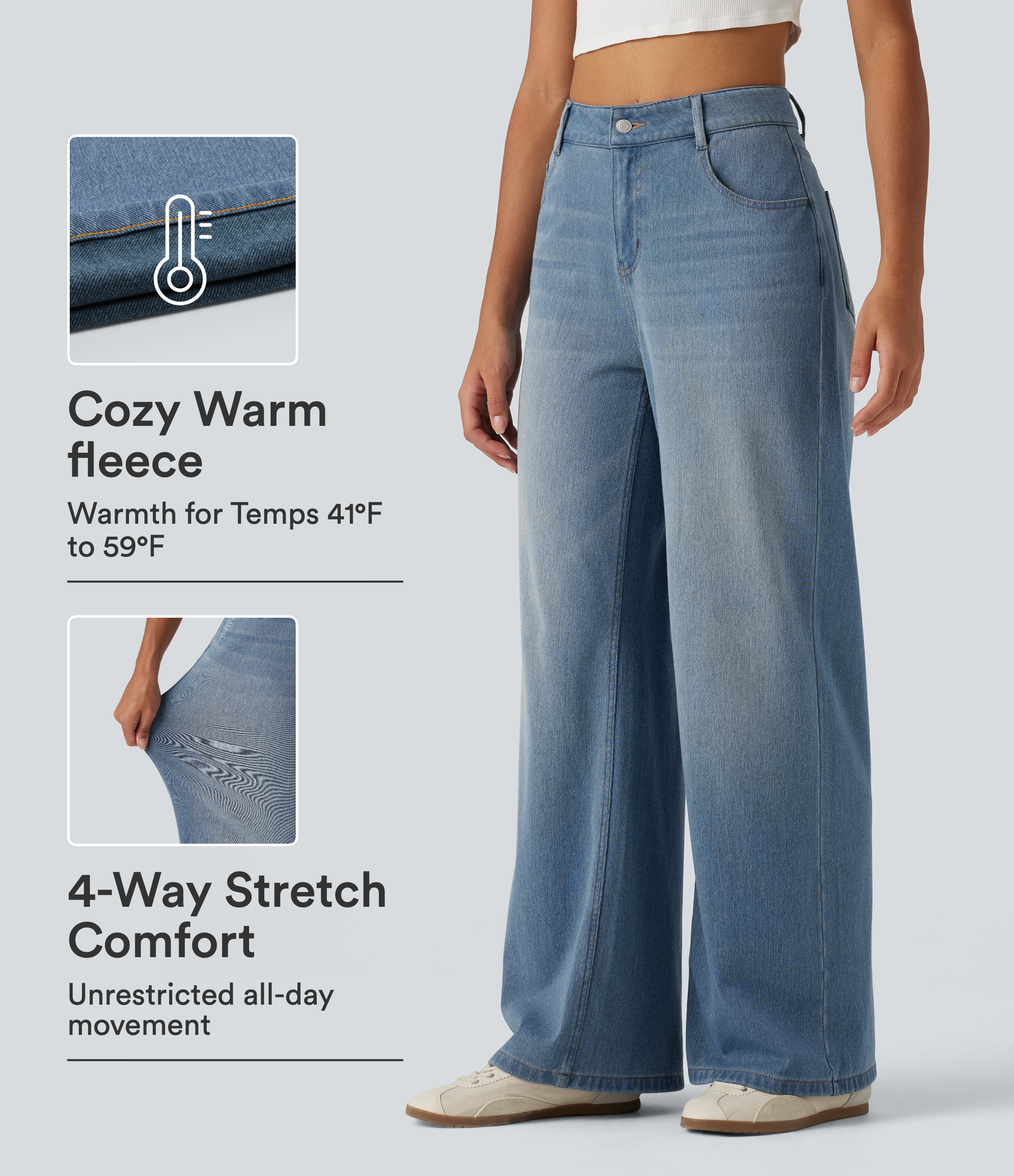 Blue Jasper Denim Halara Flex™ Denim Heat Mid Rise Wide Leg Casual Jeans with Pockets / 1