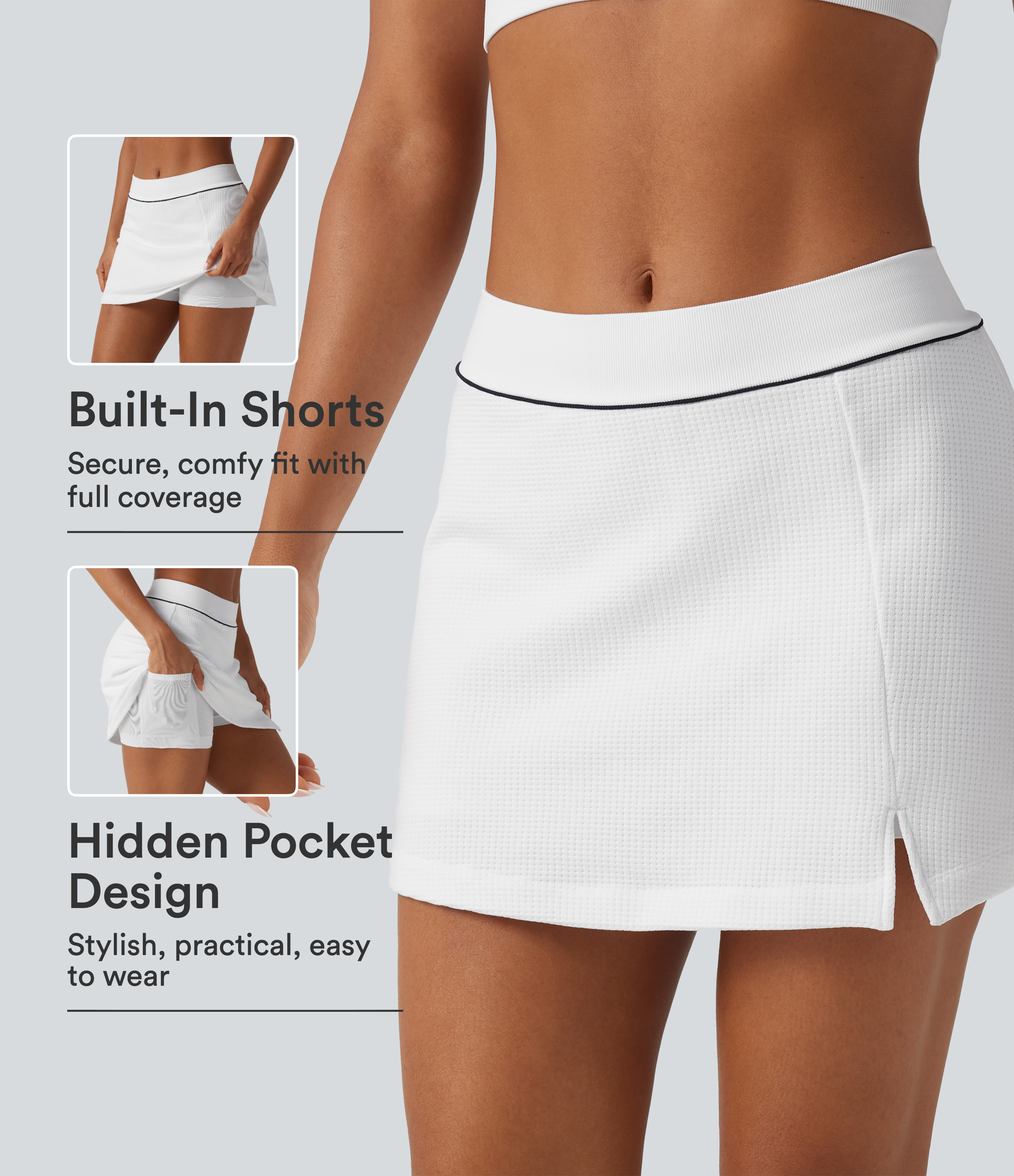 Mid Rise A-Line OneForm Seamless Mini Skort with Built-in Shorts and Pocket