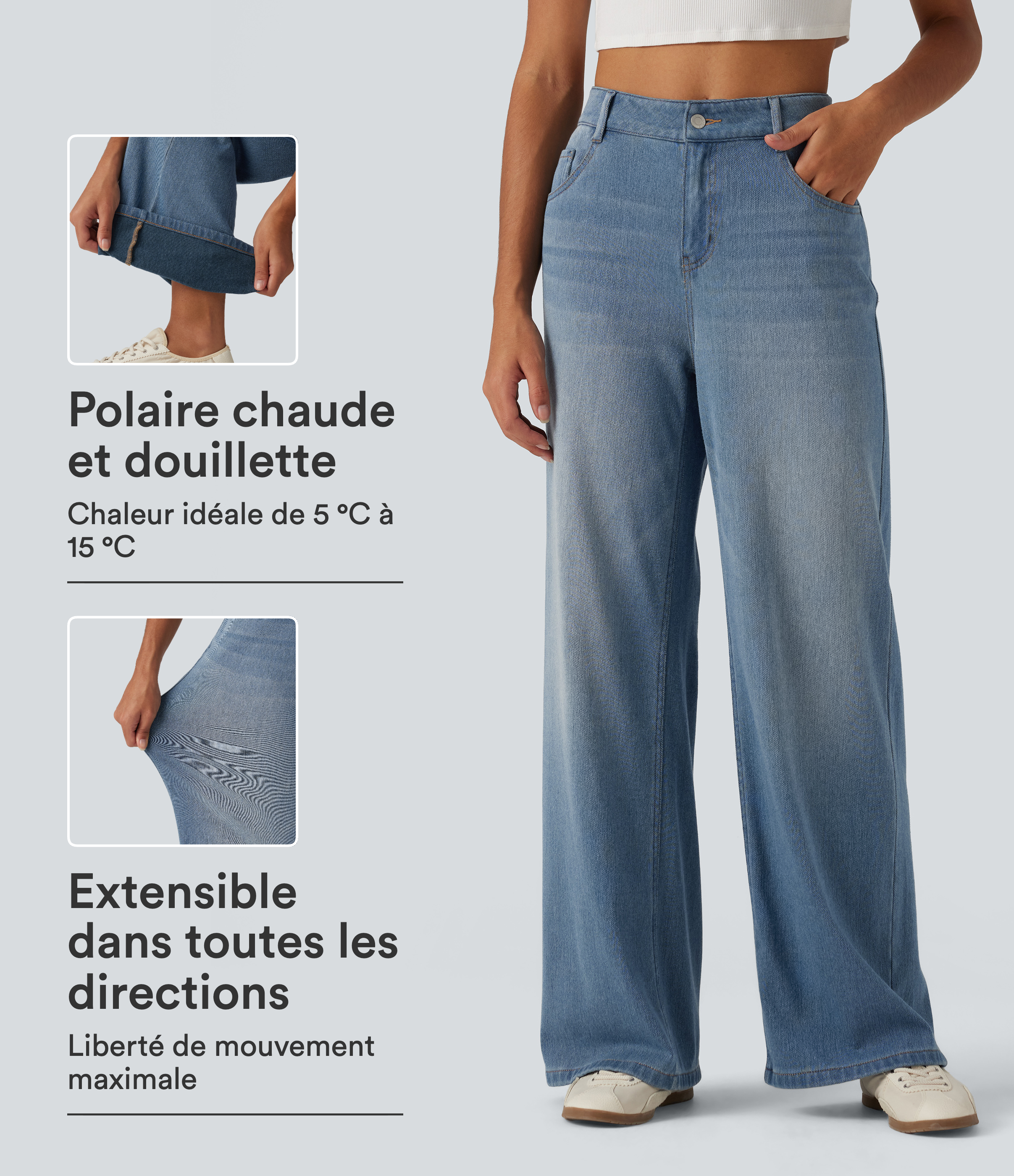 Jean Halara Flex™ Denim Heat coupe large taille mi-haute avec poches