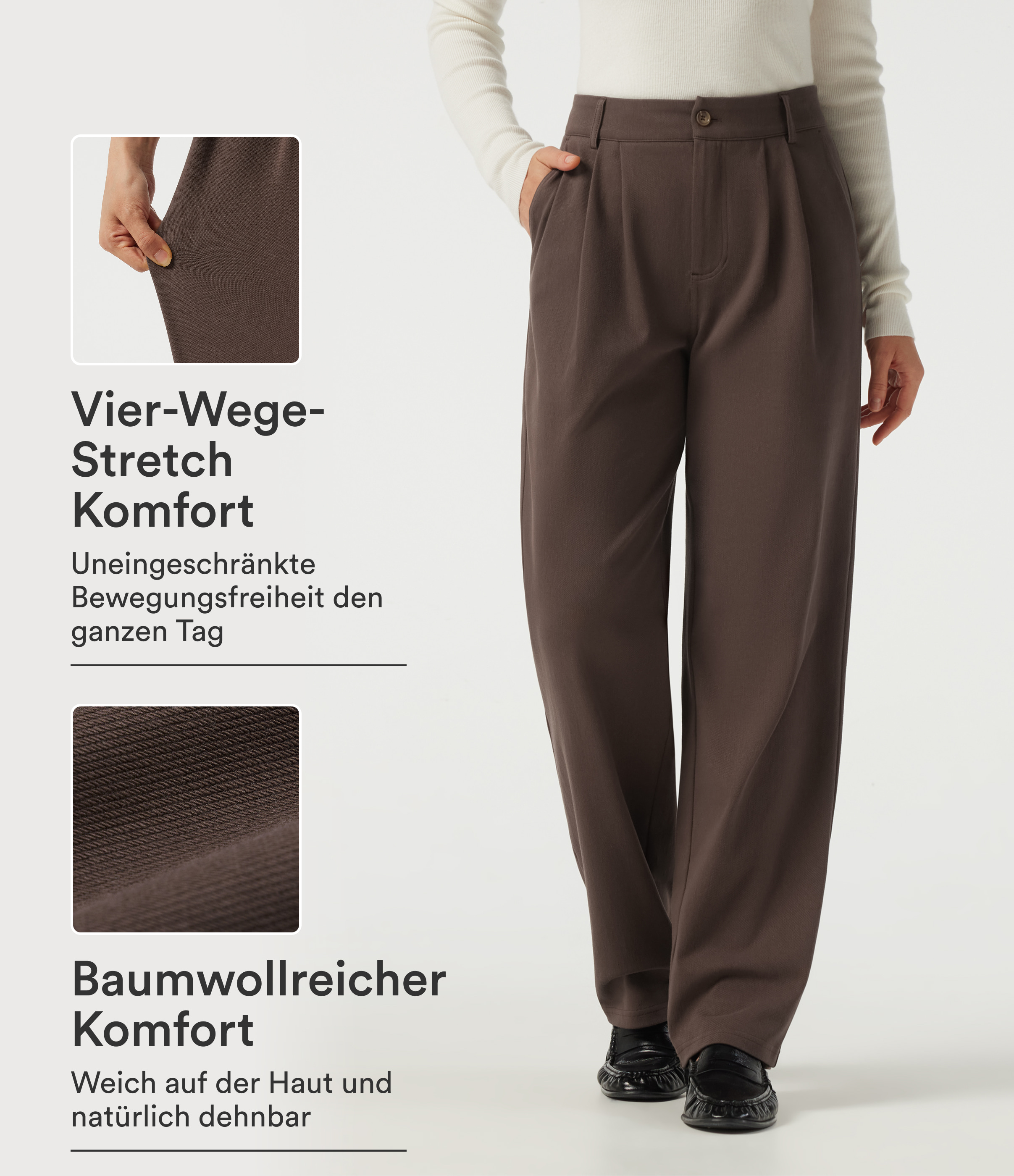 Bürohose aus Baumwolle mit mittelhohem Bund, Seitentaschen und geradem Bein