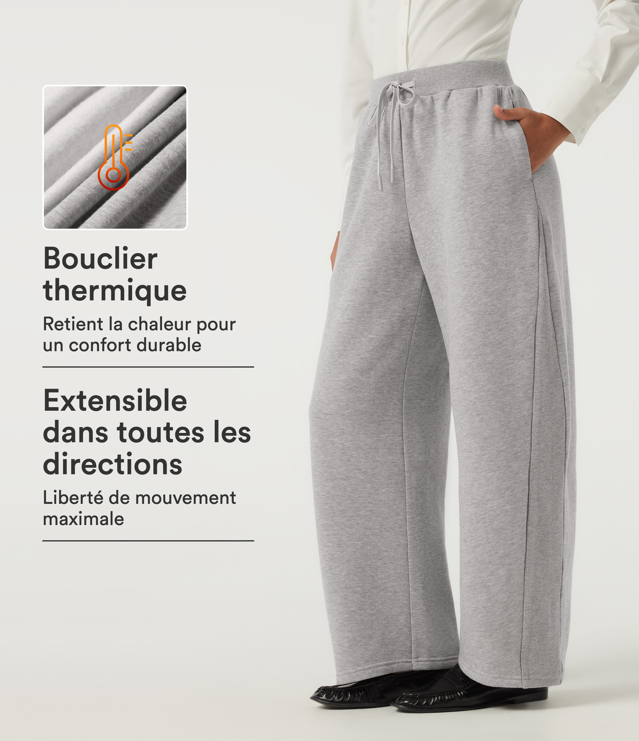 Jogging doublé polaire coupe barrel taille mi-haute avec cordon de serrage et poches