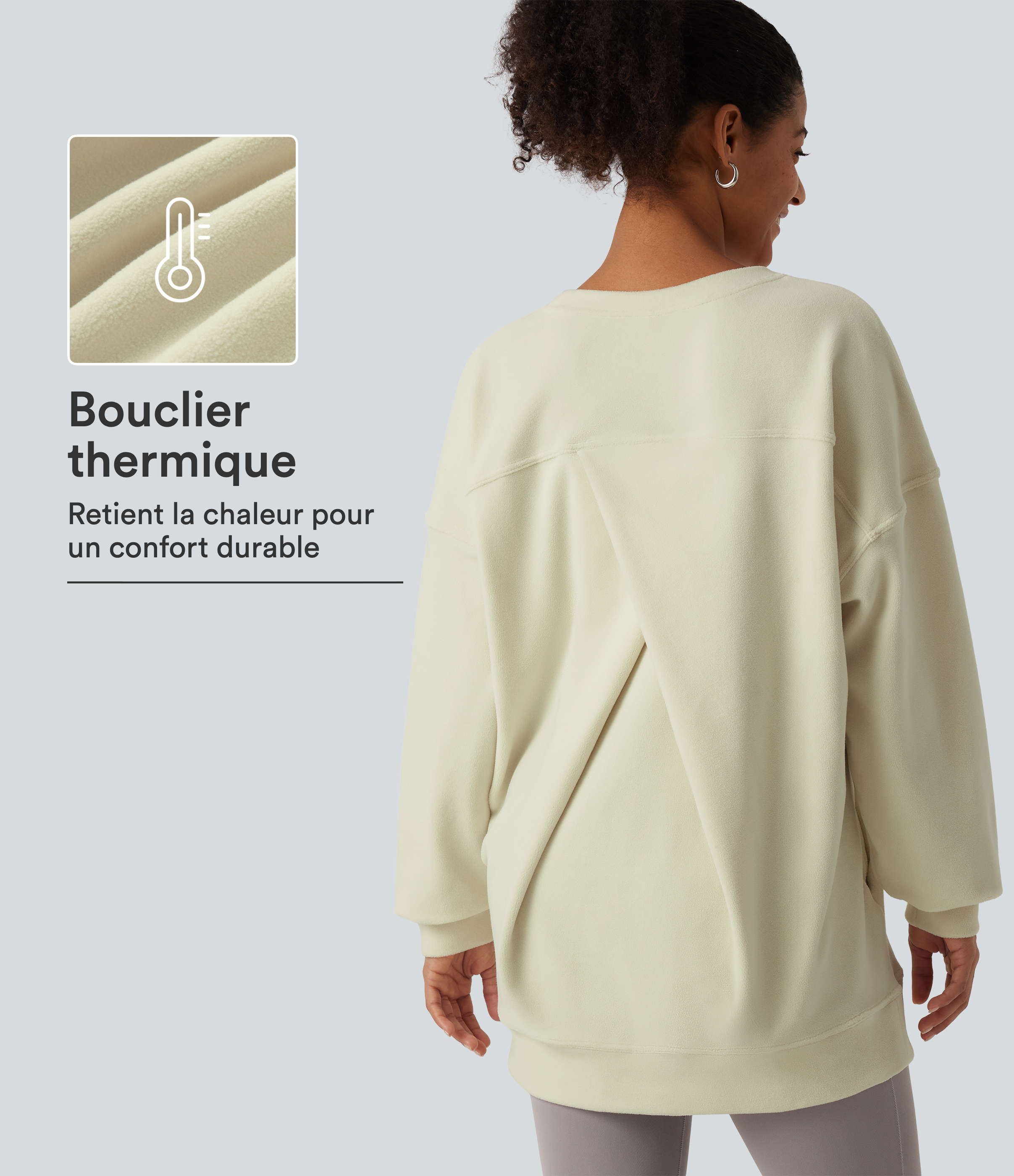 Sweatshirt doublé polaire à col rond, dos croisé et manches longues avec poches