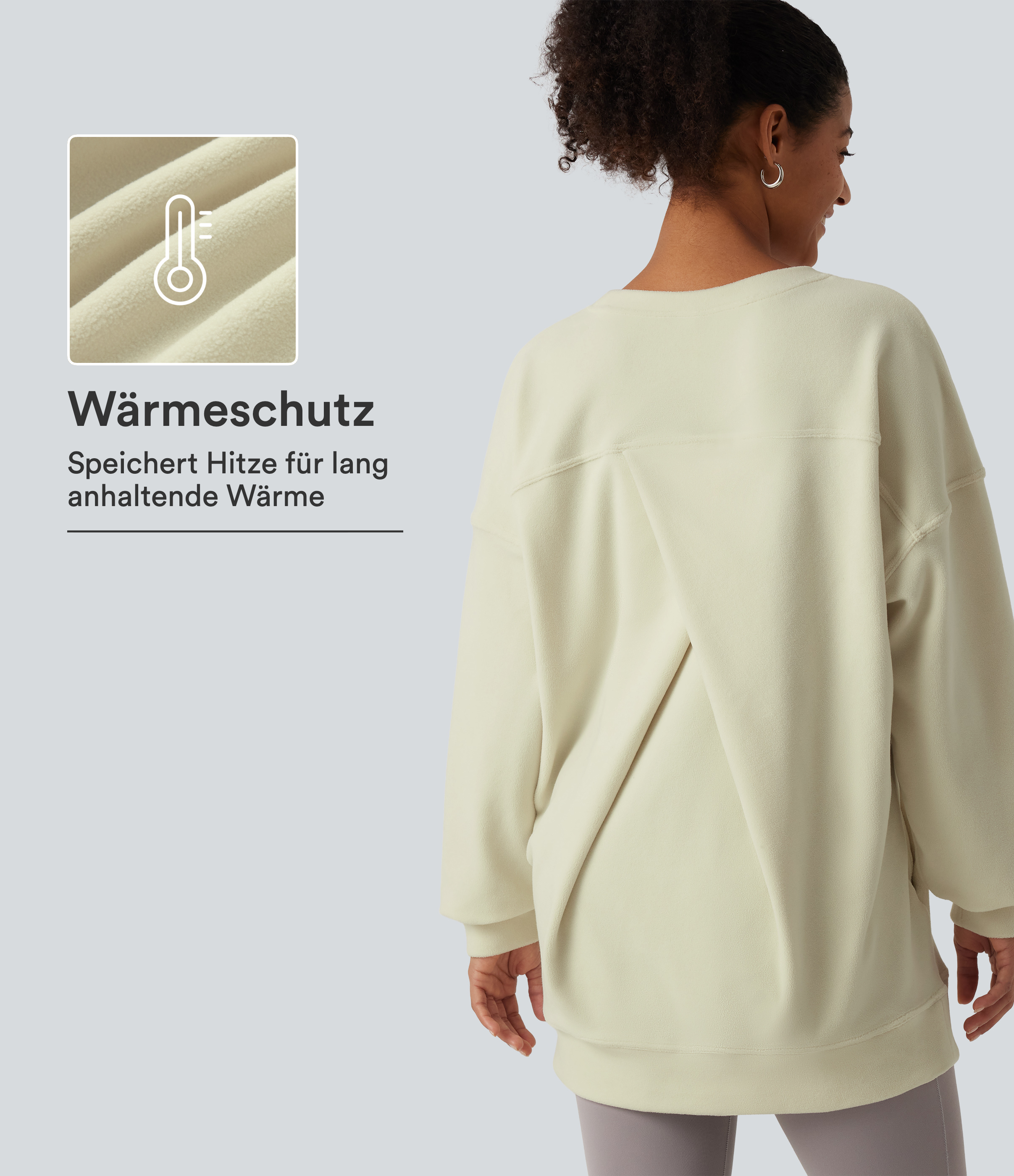 Lässiges Fleece-Sweatshirt mit Rundhalsausschnitt, Seitentaschen, langen Ärmeln und überkreuztem Rückendesign
