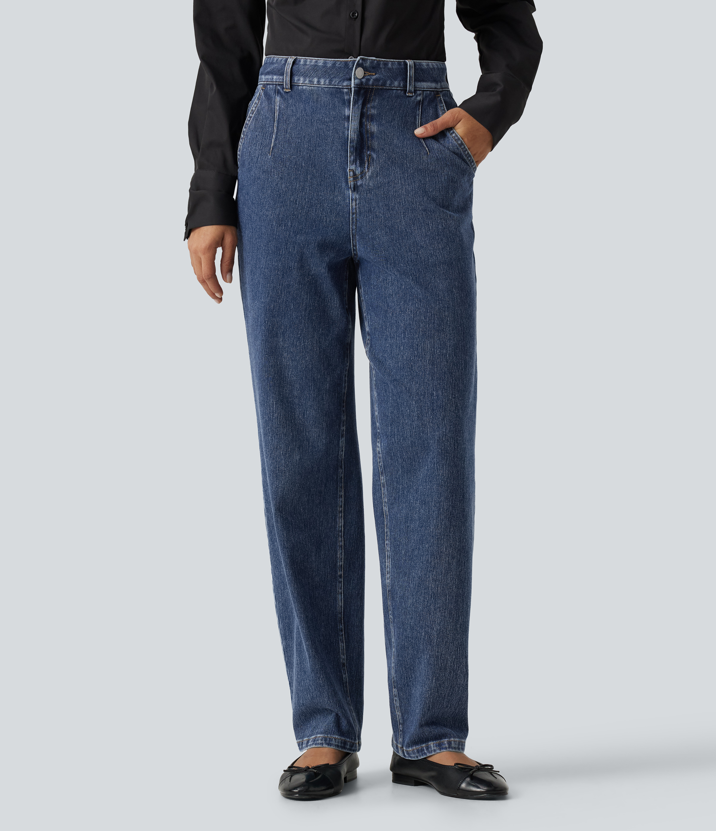 Halara Flex™ High Waisted Tapered Casual Cotton Jeans with Pockets