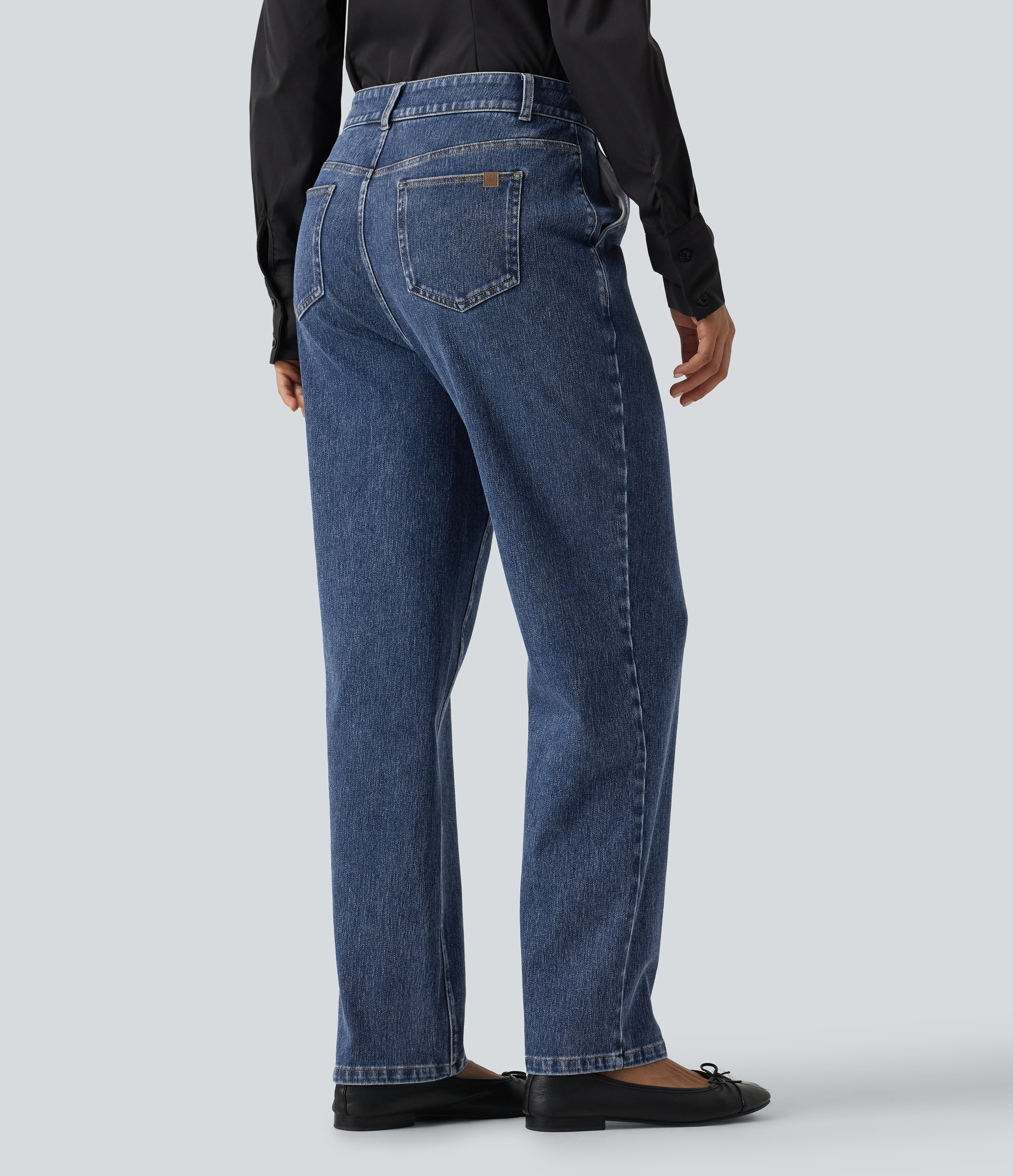 Estate Blue Denim Halara Flex™ High Waisted Tapered Casual Cotton Jeans with Pockets / 2