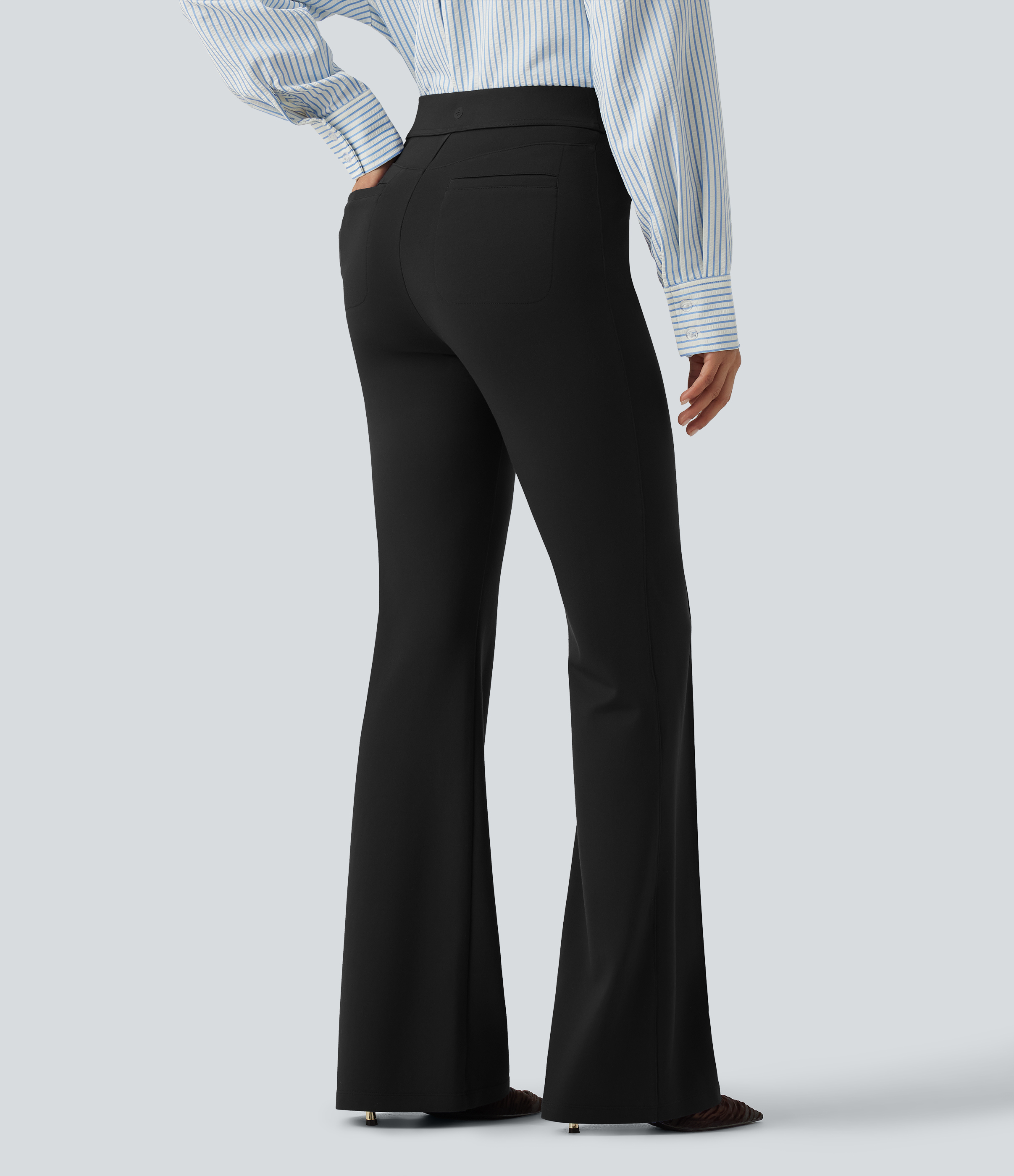 Black Halara Flex™ High Waisted Pintuck Work Bootcut Pants with Pockets / 2